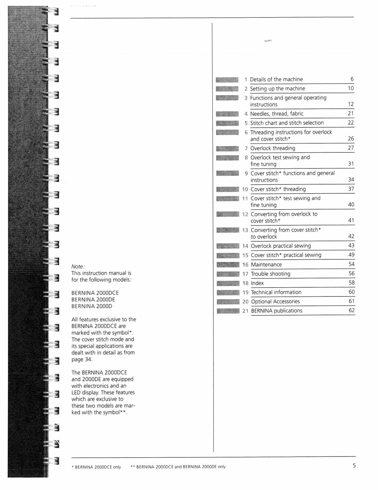 BERNINA 2000 DCE DE D Sewing Machine User Manual DOUBLE BOUND, TOUGH