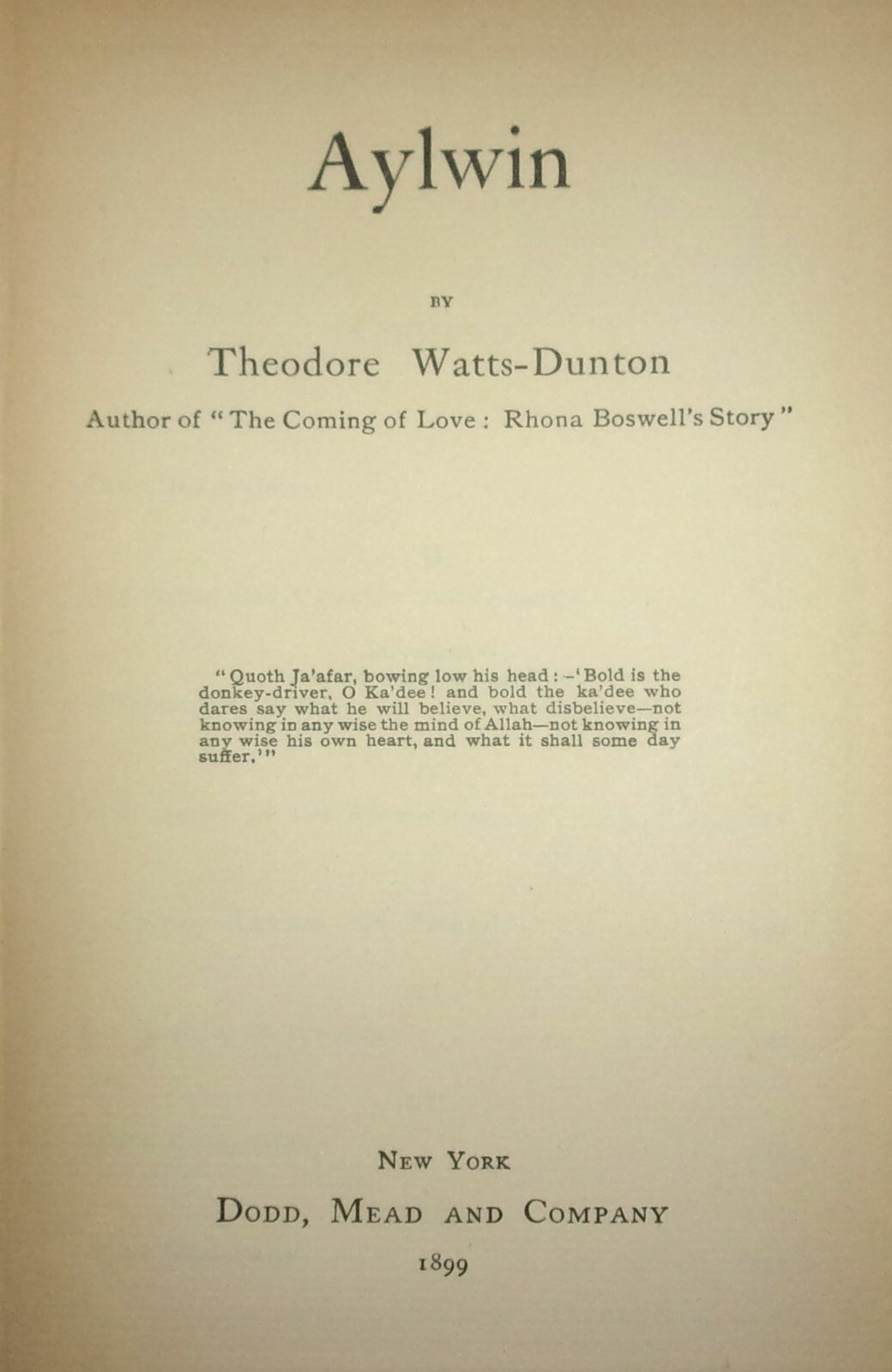AYLWIN-1899 Novel-THEODORE WATTS-DUNTON-Dodd, Mead & Company-Excellent 2nd HC!