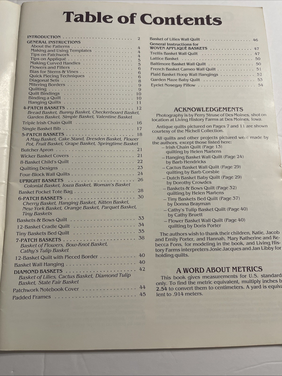 Classic Basket Patterns Quilt Book Elizabeth Porter Marianne Fons 1984