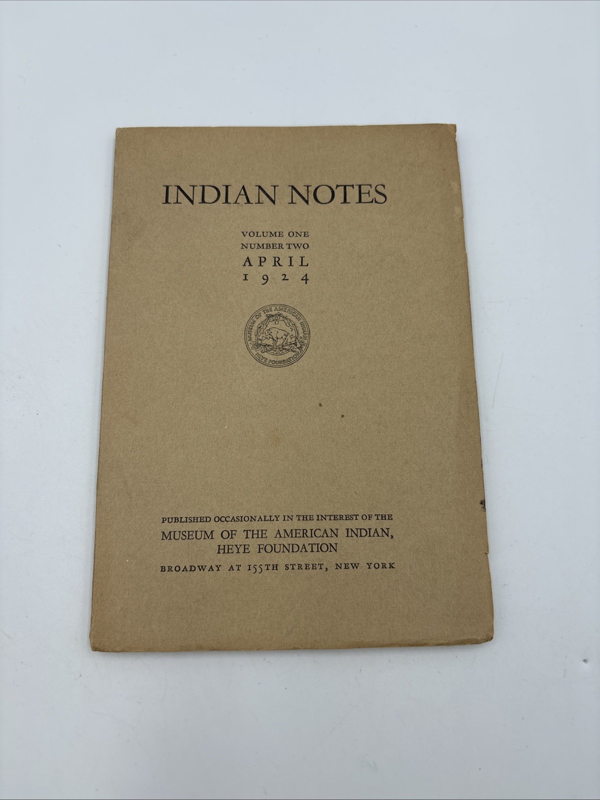 April 1924 INDIAN NOTES MUSEUM OF THE AMERICAN INDIAN HEYE FOUNDATION VOL 1 #2