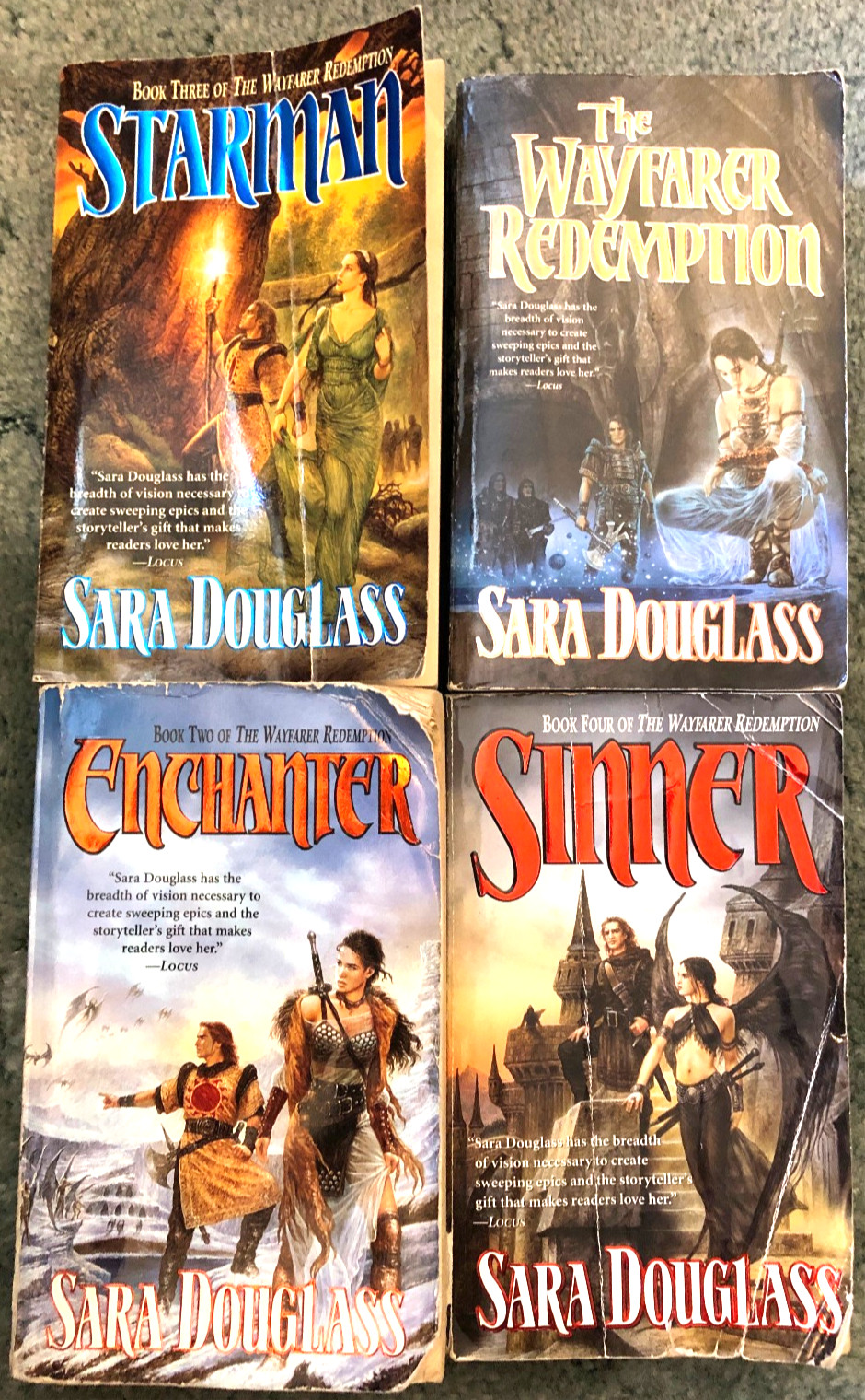 Sara Douglas books, lot of 4, The Wayfarer Redemption, Enchanter, Sinner