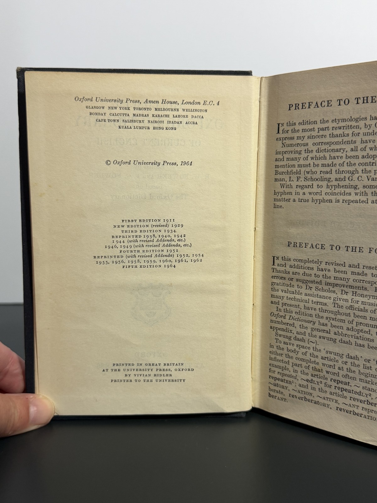 The Concise Oxford Dictionary of Current English Fifth Edition 1964 Hardcover