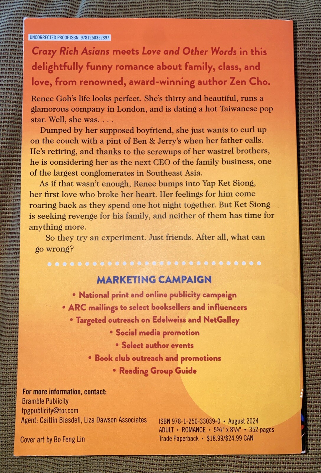 The Friend Zone Experiment By Zen Cho (Advanced Reader Copy-8/2024, PB) *NEW*