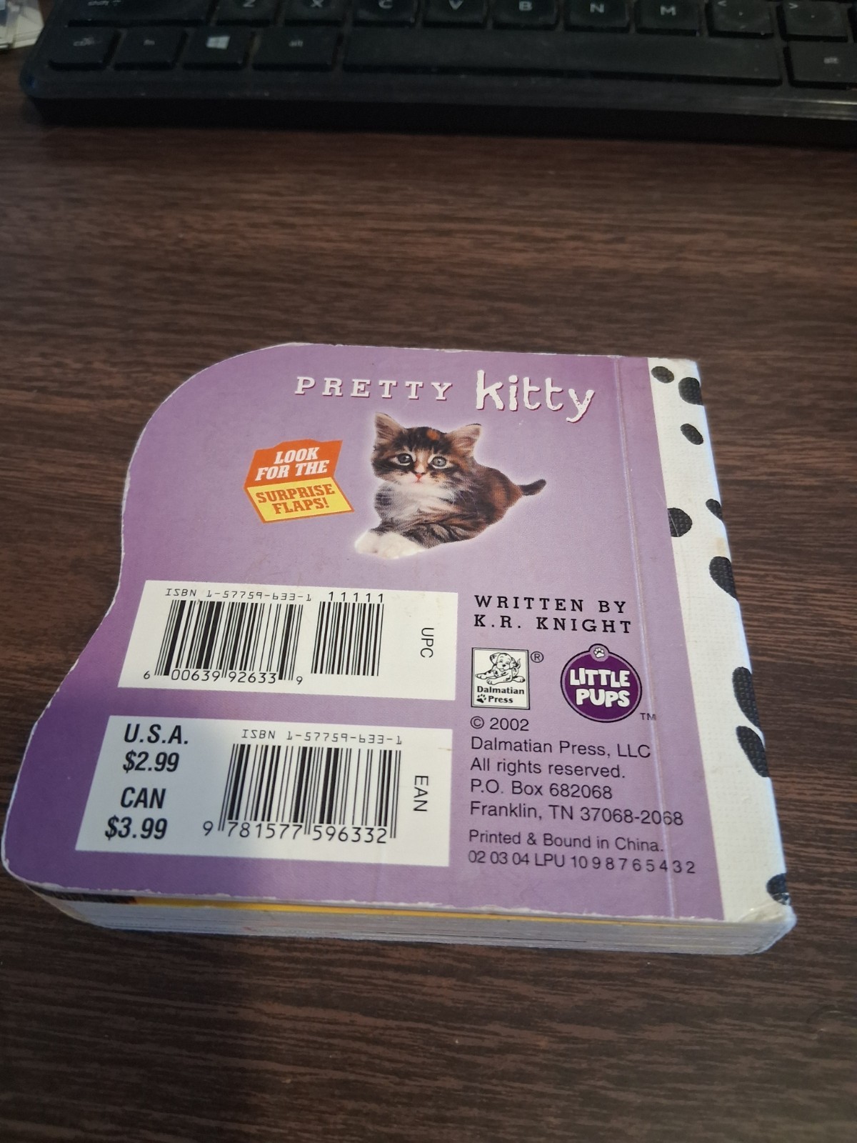 2002 PRETTY KITTY BOOK by K.R. KNIGHT, DALMATIAN PRESS, 20 PAGES