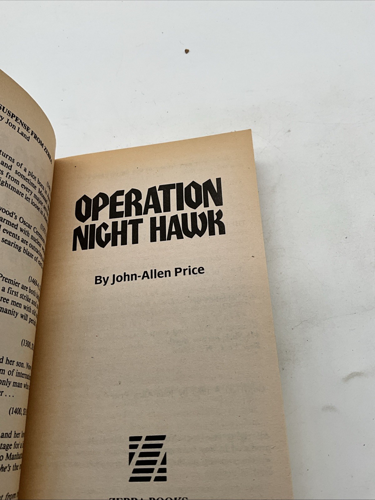 OPERATION NIGHT HAWK By John-Allen Price, World War II, Paperback CE￼