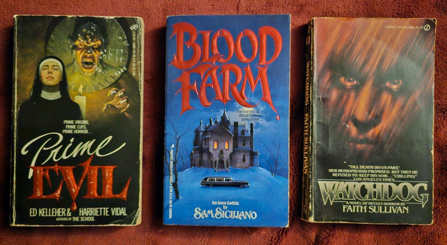 3 Vintage Horror Paperbacks From Hell Blood Farm Siciliano Prime Evil Watchdog