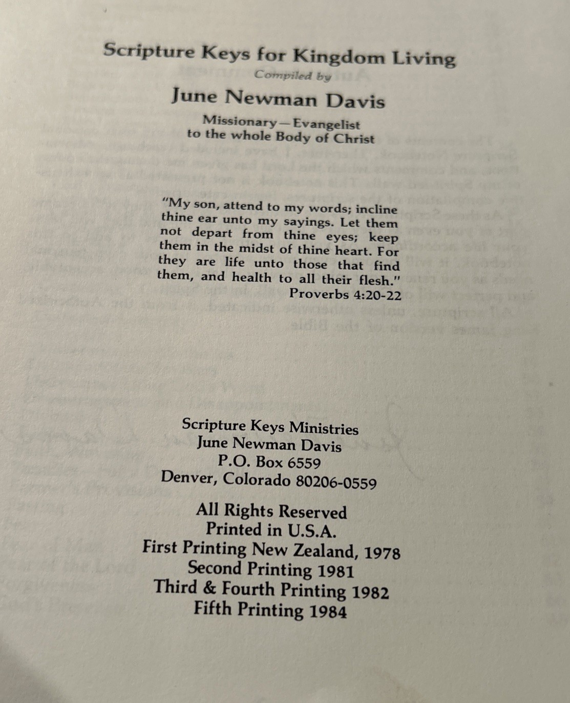 Scripture Keys for Kingdom Living By June Newman Davis 1978 Christian Prayer