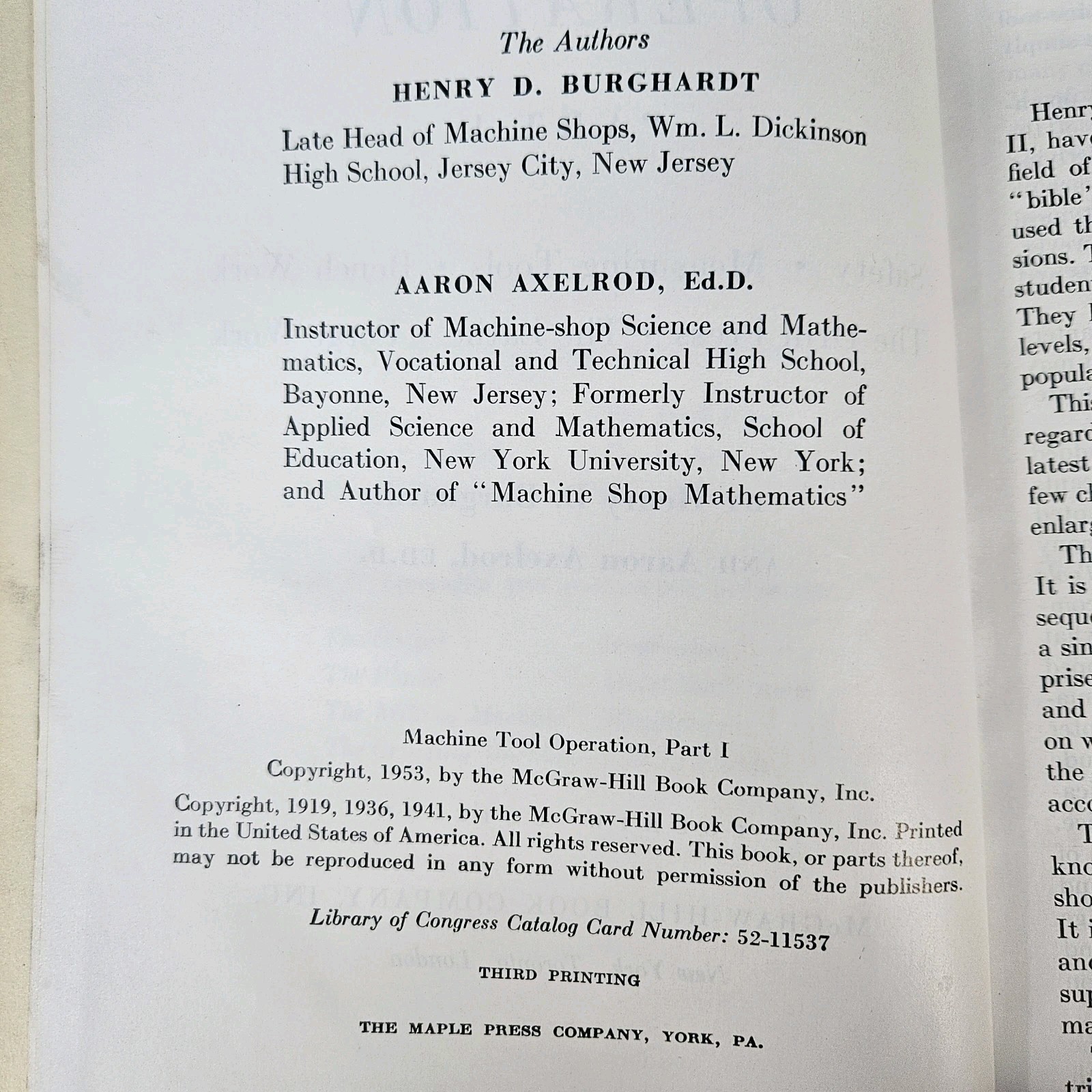 Machine Tool Operation Part 1 & 2 HC 1953 & 1960 Mcgraw Hill Burghardt Axelrod