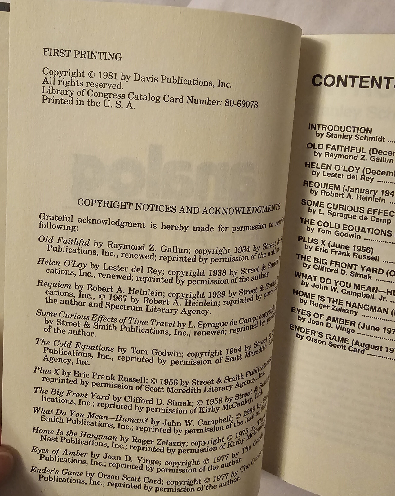 Analog: Readers’ Choice-Stanley Schmidt 1981 1st/1st Dial Press 1st Ender’s Game