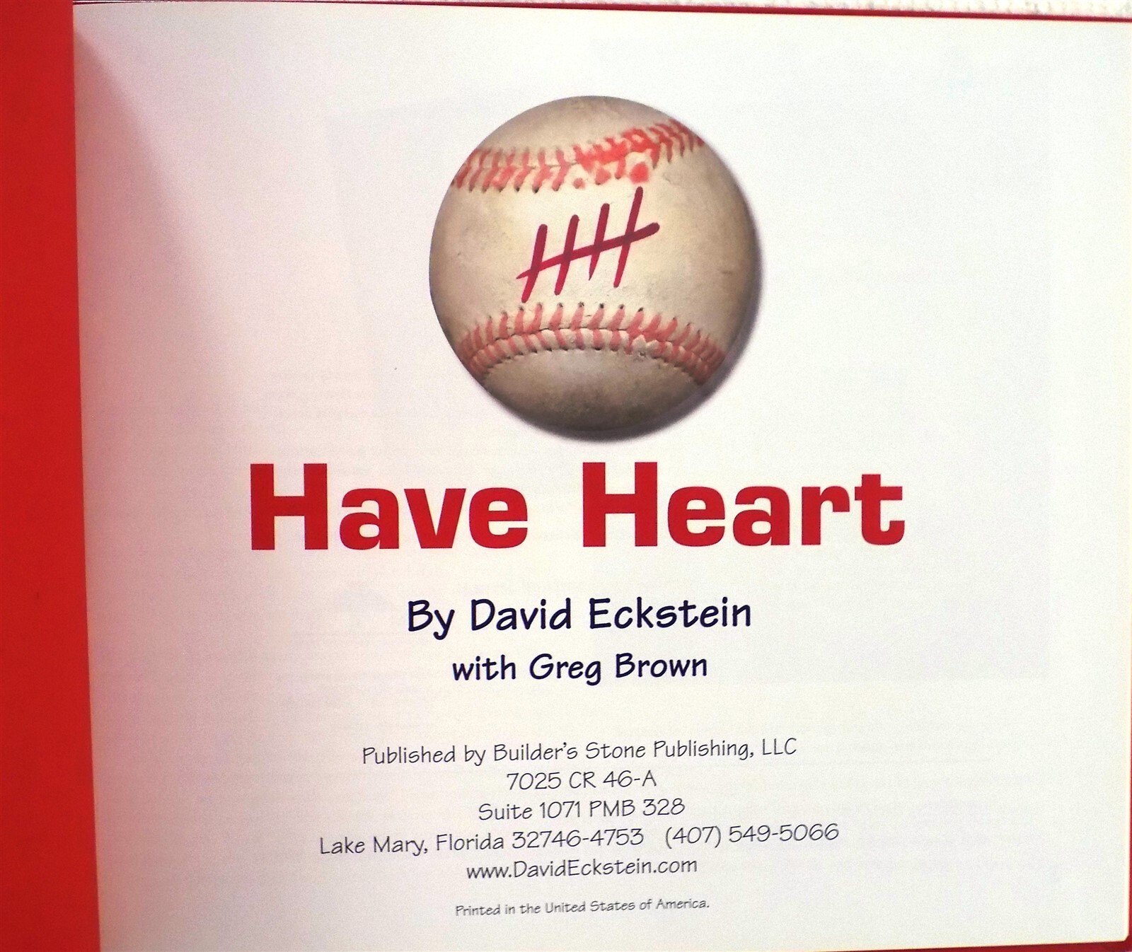 Have Heart by David Eckstein and Greg Brown 2006 Hardcover SIGNED by D. Eckstein