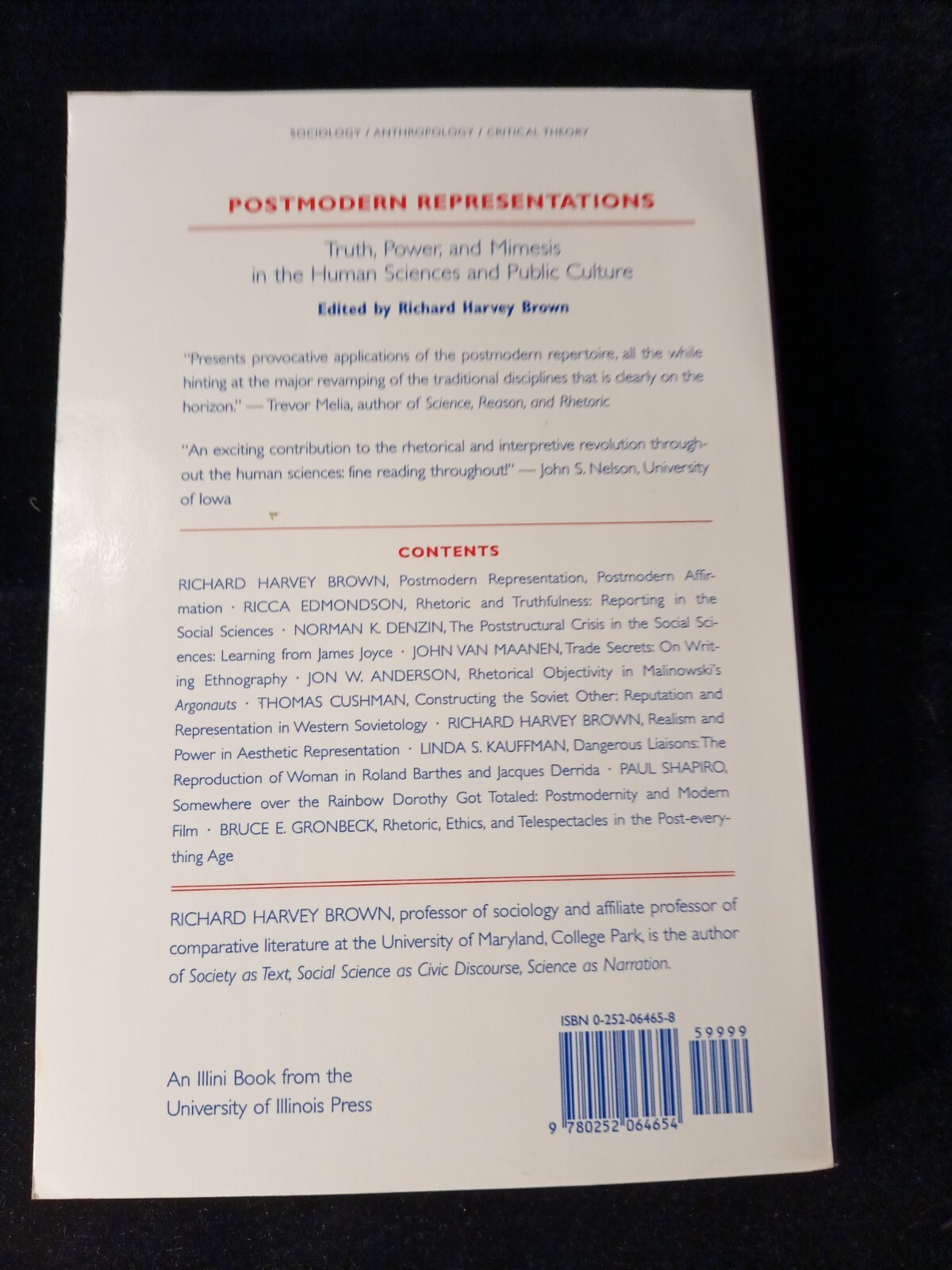 POSTMODERN REPRESENTATIONS; TRUTH,POWER, AND MIMESIS IN PAPPERBACK