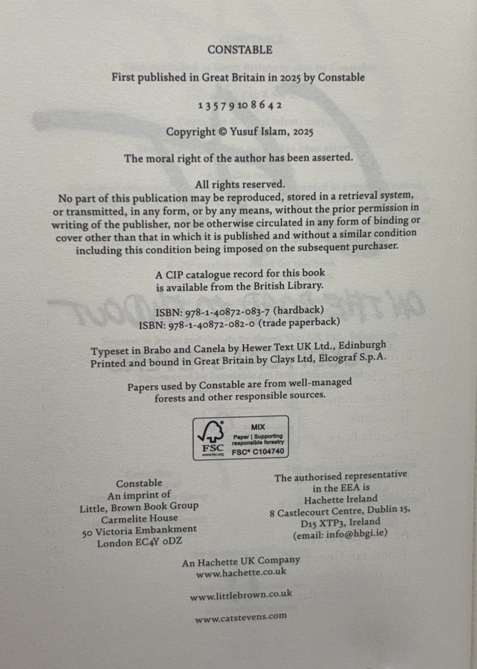 CAT STEVENS SIGNED AUTOGRAPHED BOOK ON THE ROAD MEMOIR 1ST ED / 1ST PRINT YUSEF