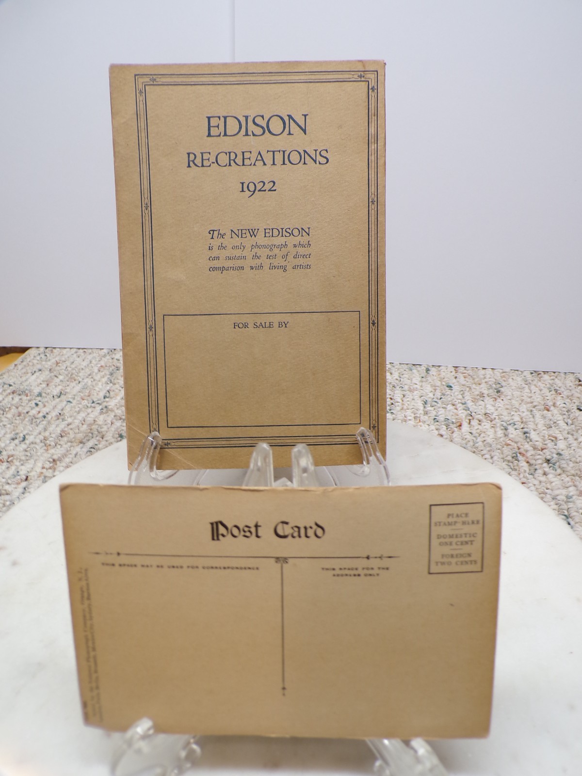 1900s Edison Phonograph Postcard & 1922 Thomas Edison Re-Creations Music Book