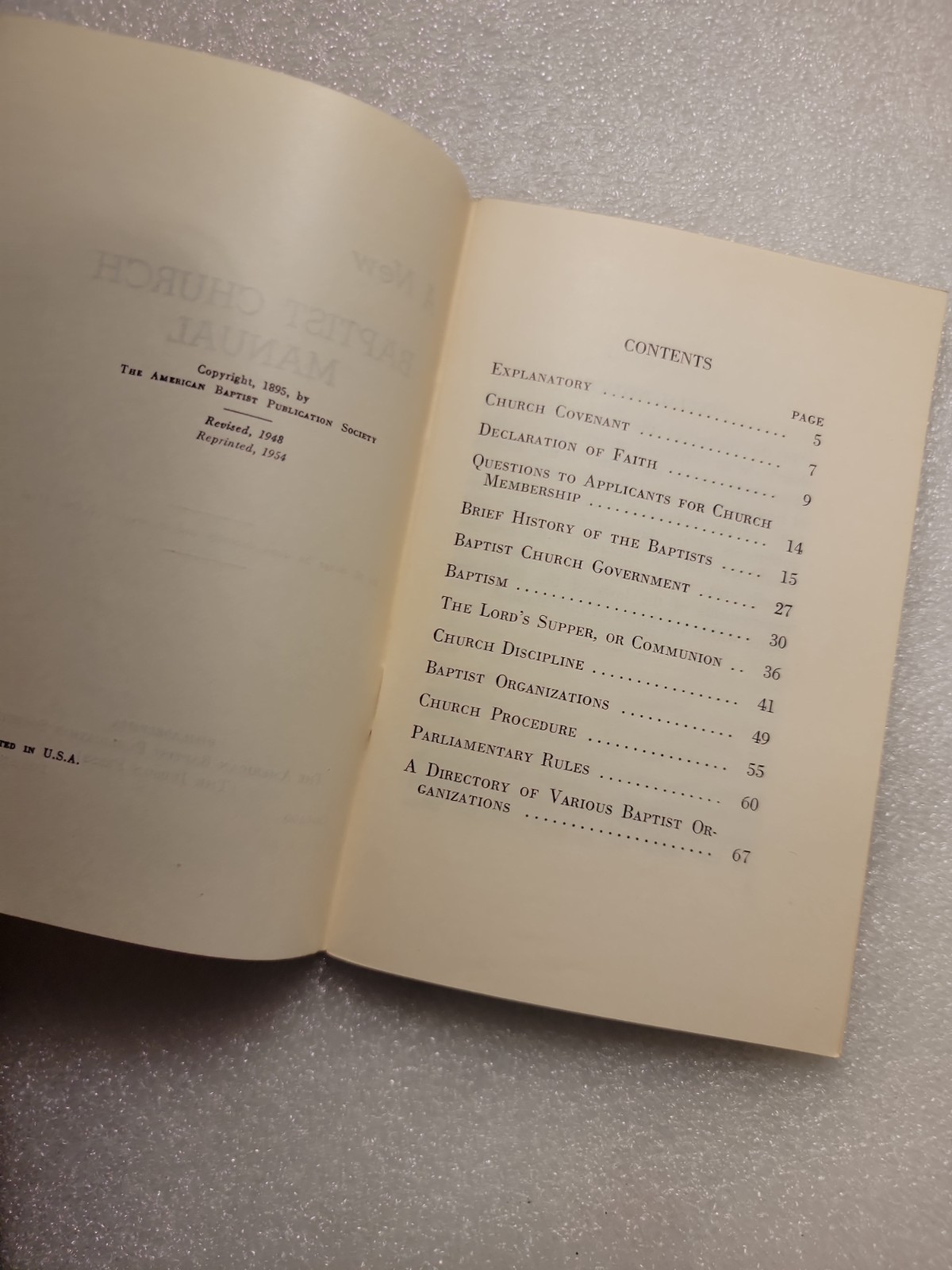 RARE FIND! EXCELLENT CONDITION! New Baptist Church Manual: The Judson Press.