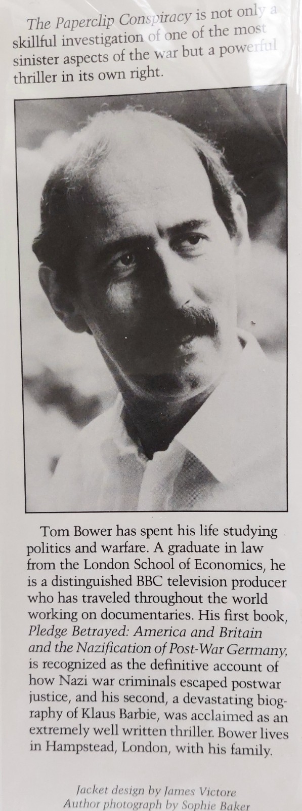 THE PAPERCLIP CONSPIRACY HUNT FOR NAZI SCIENTIST TOM BOWER 1987 HC/DJ