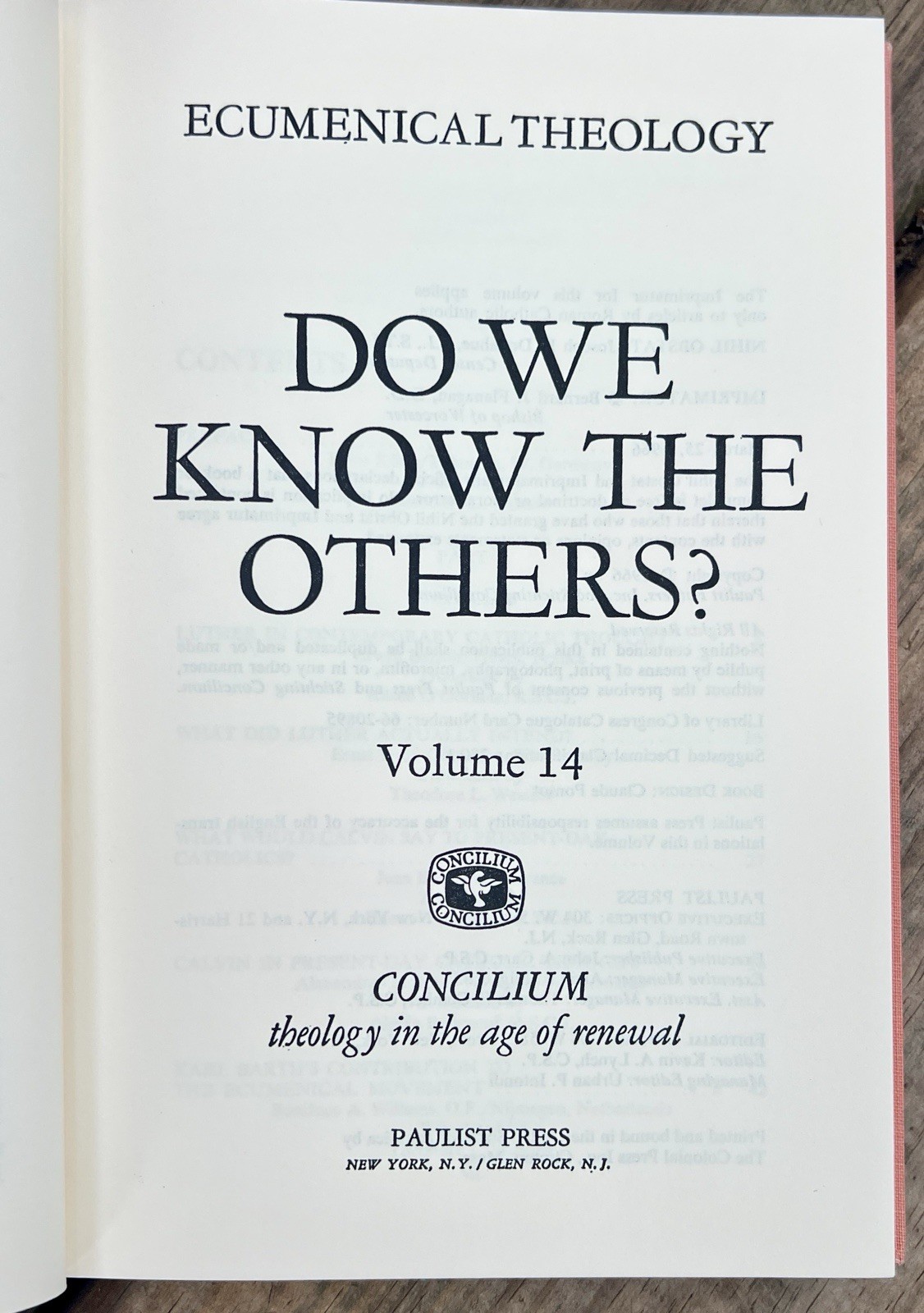 Do We Know Others? 1966 Ecumenical Theology CONCILIUM Vol. 14 Paulist Press HC