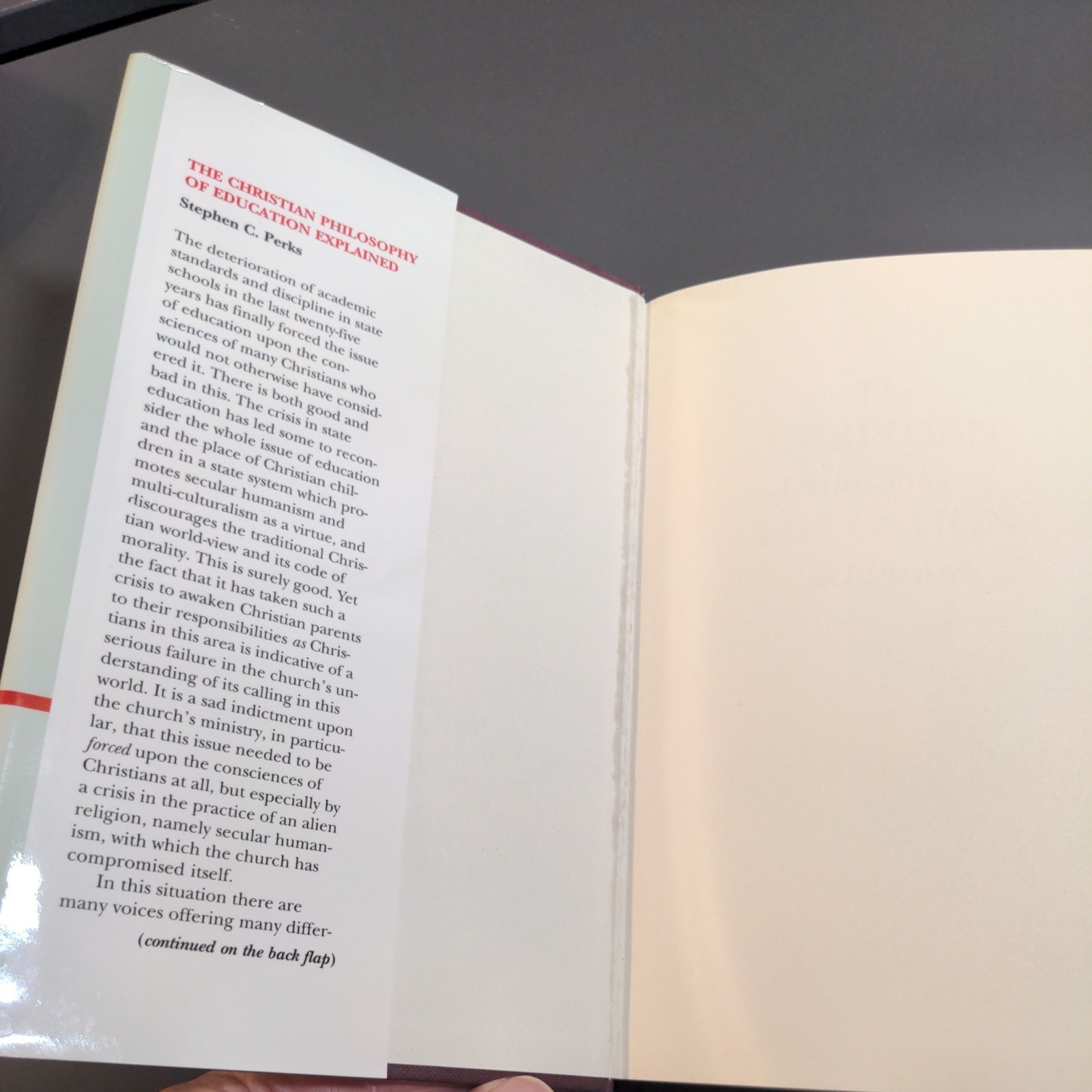 Christian Philosophy of Education Explained Perks Hardcover 1992