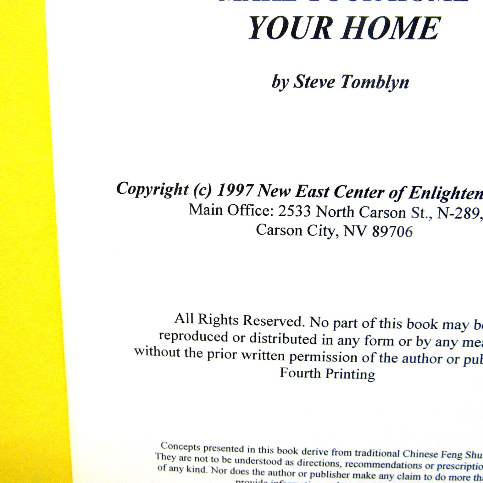 Feng Shui Basics Soft Cover Book Steve Tomblyn Paperback 24 Pages US Seller