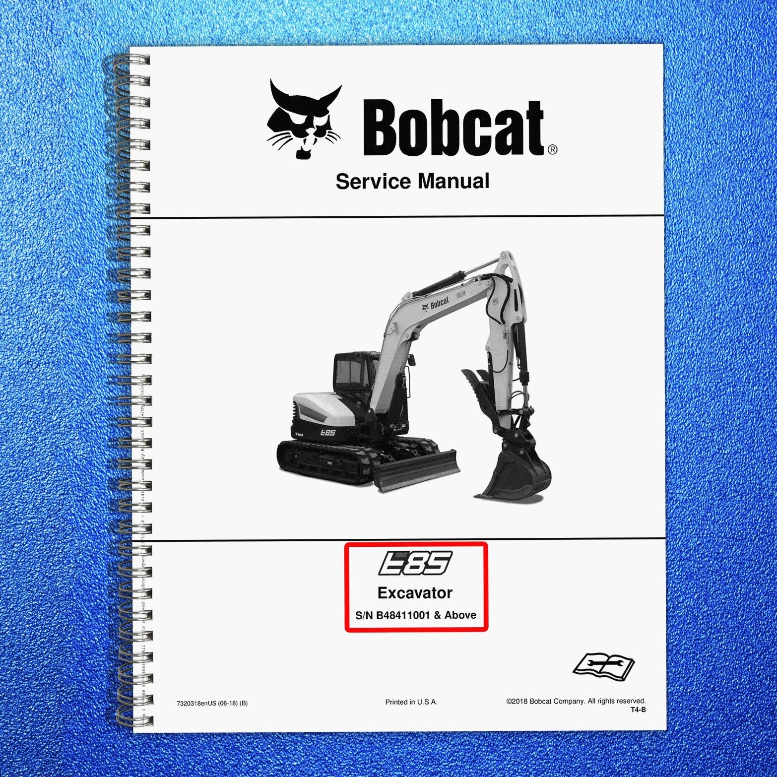BOBCAT E85 Excavator Service Manual SN B48411001 Up, BIND, FRONT & BACK, FOLDOUT