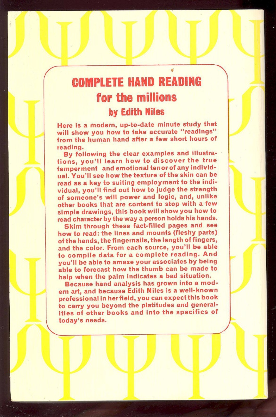 Complete Hand Reading for the Millions by Edith Niles (PB, First Printing, 1970)