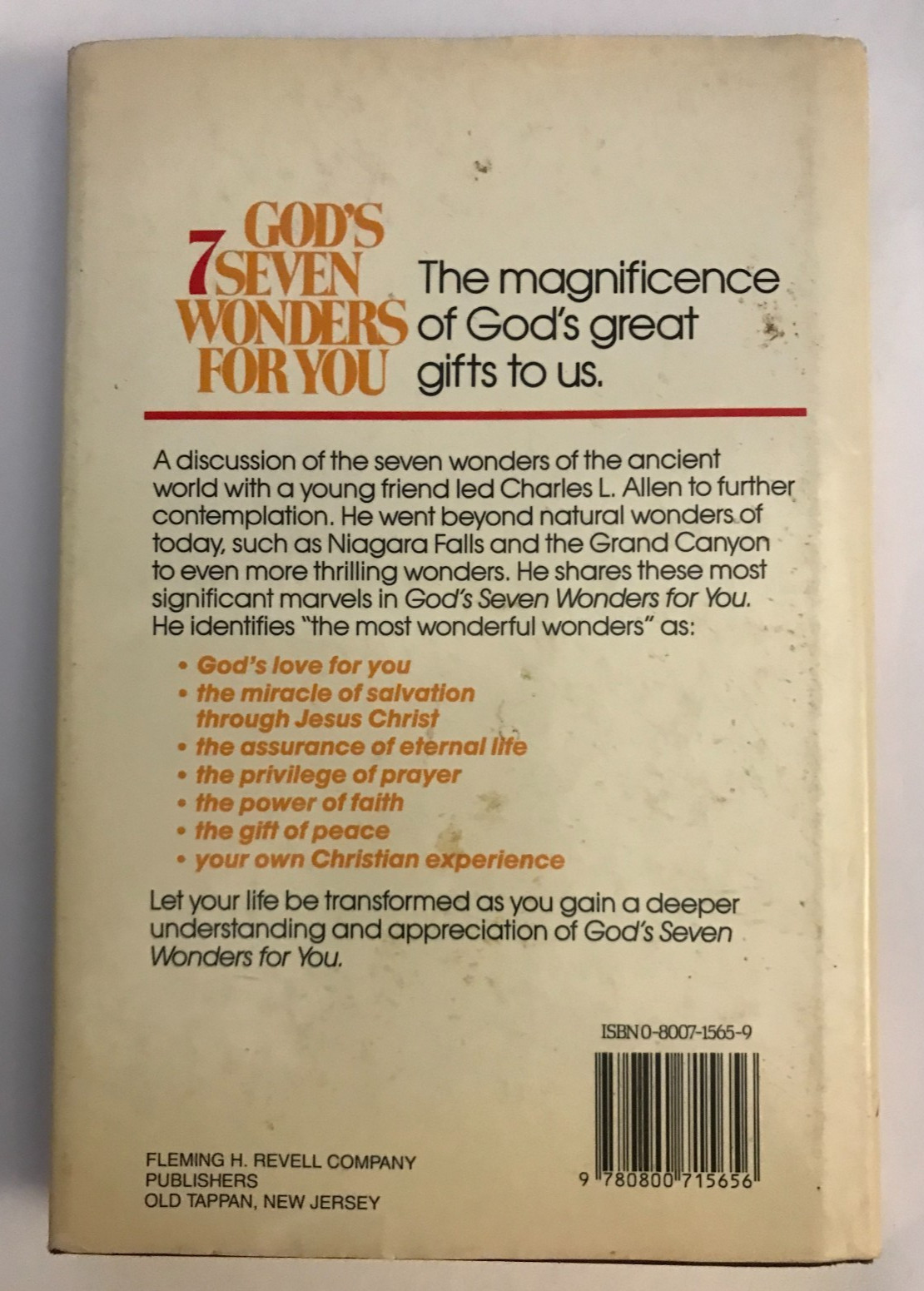God’s Seven Wonders for You by Charles L. Allen – 1987 Hardcover