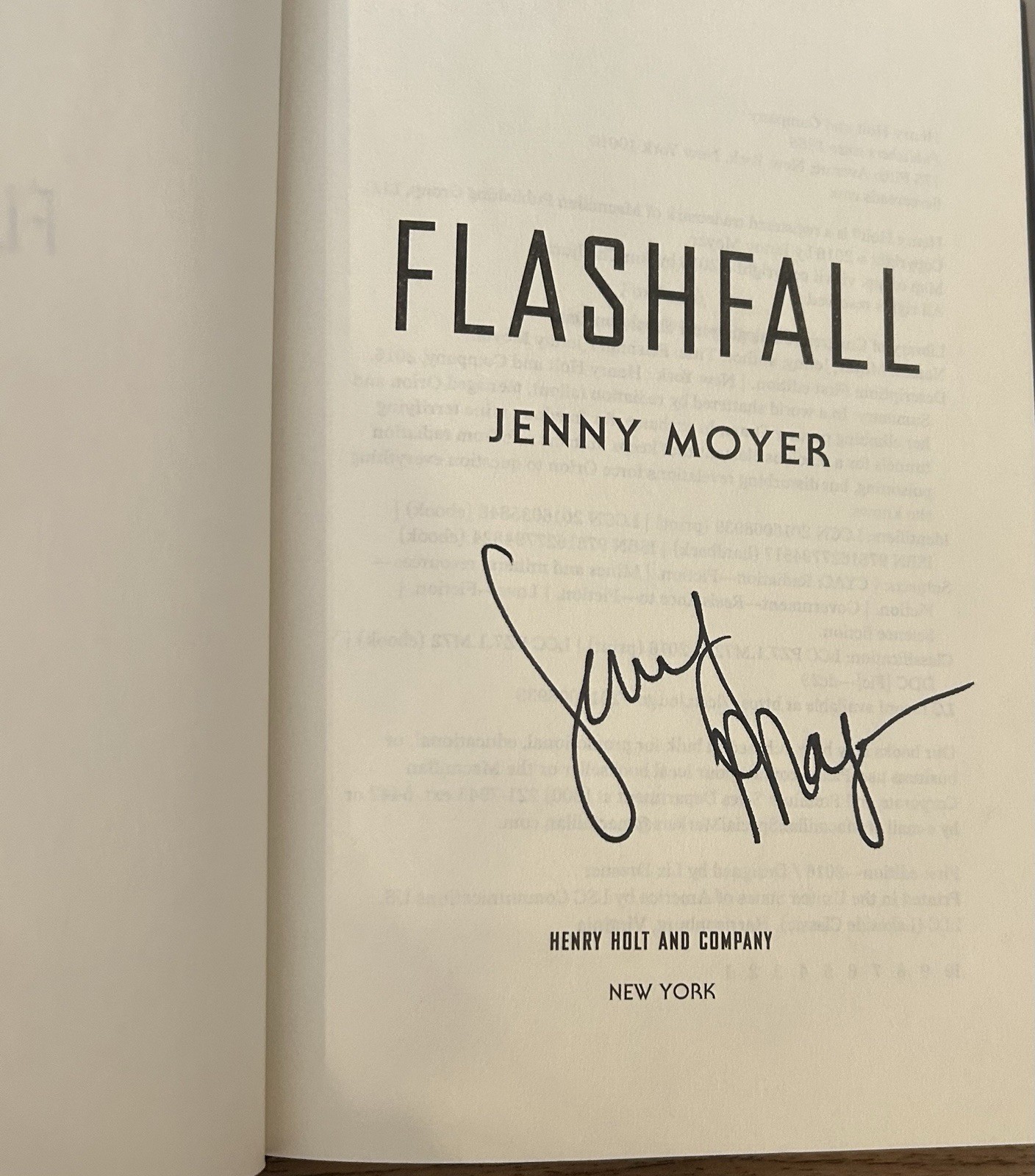 Flashfall SIGNED by AUTHOR, Jenny Moyer (2016, Hardcover, 1st Ed/1st Printing)