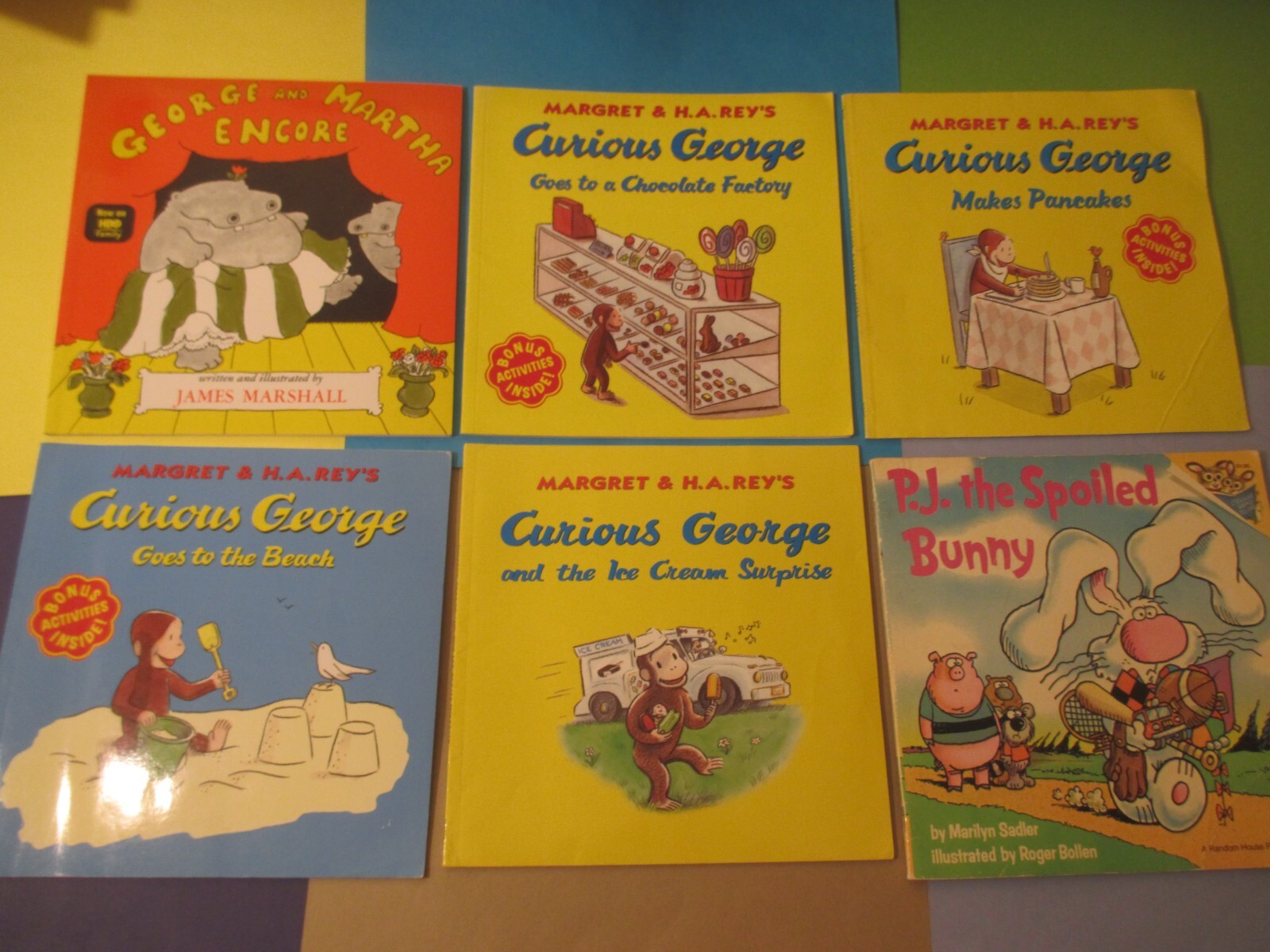 LOT of 6 BOOKs – Curious George, Chocolate, Ice Cream, Pancakes & Bunny + George
