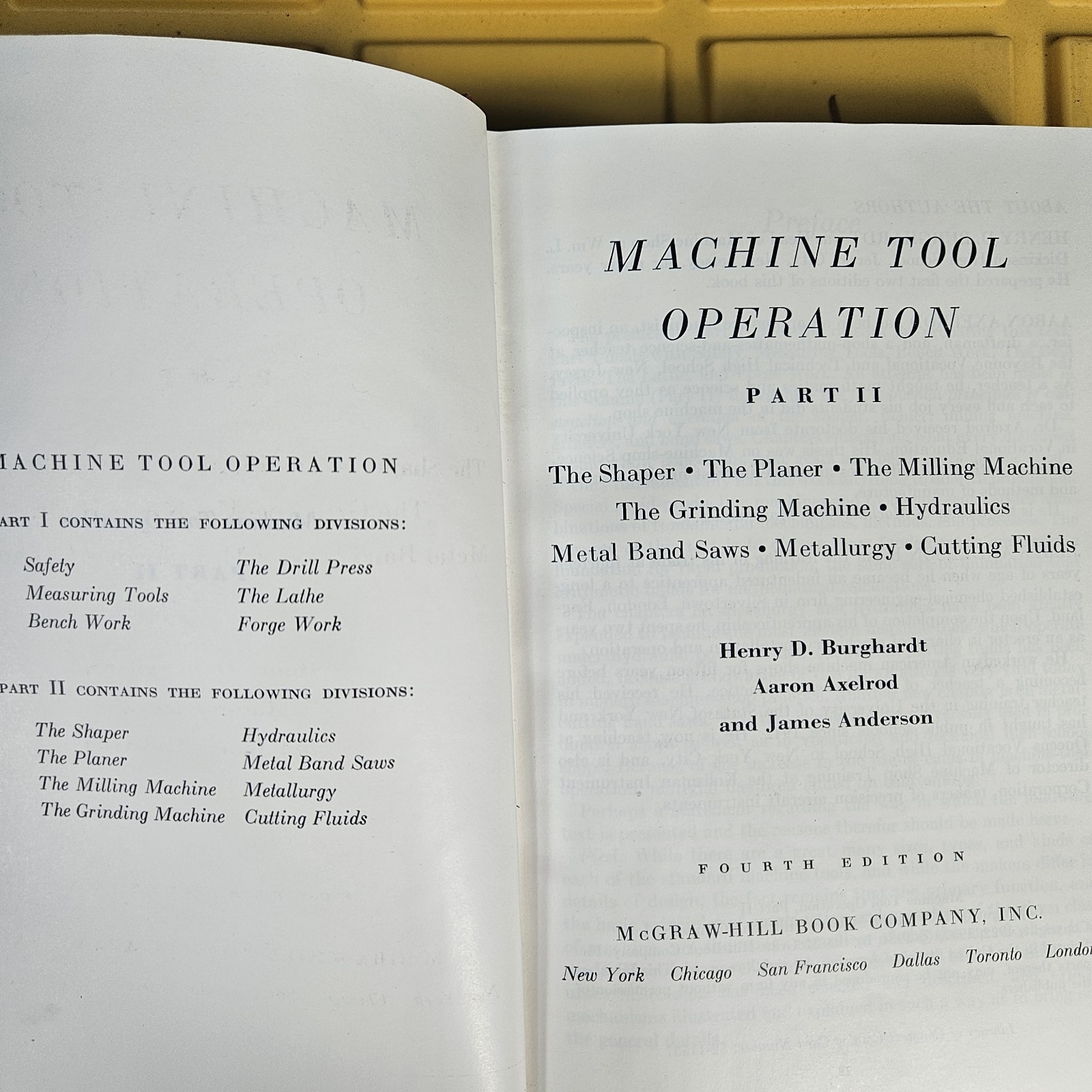 Machine Tool Operation Part 1 & 2 HC 1953 & 1960 Mcgraw Hill Burghardt Axelrod