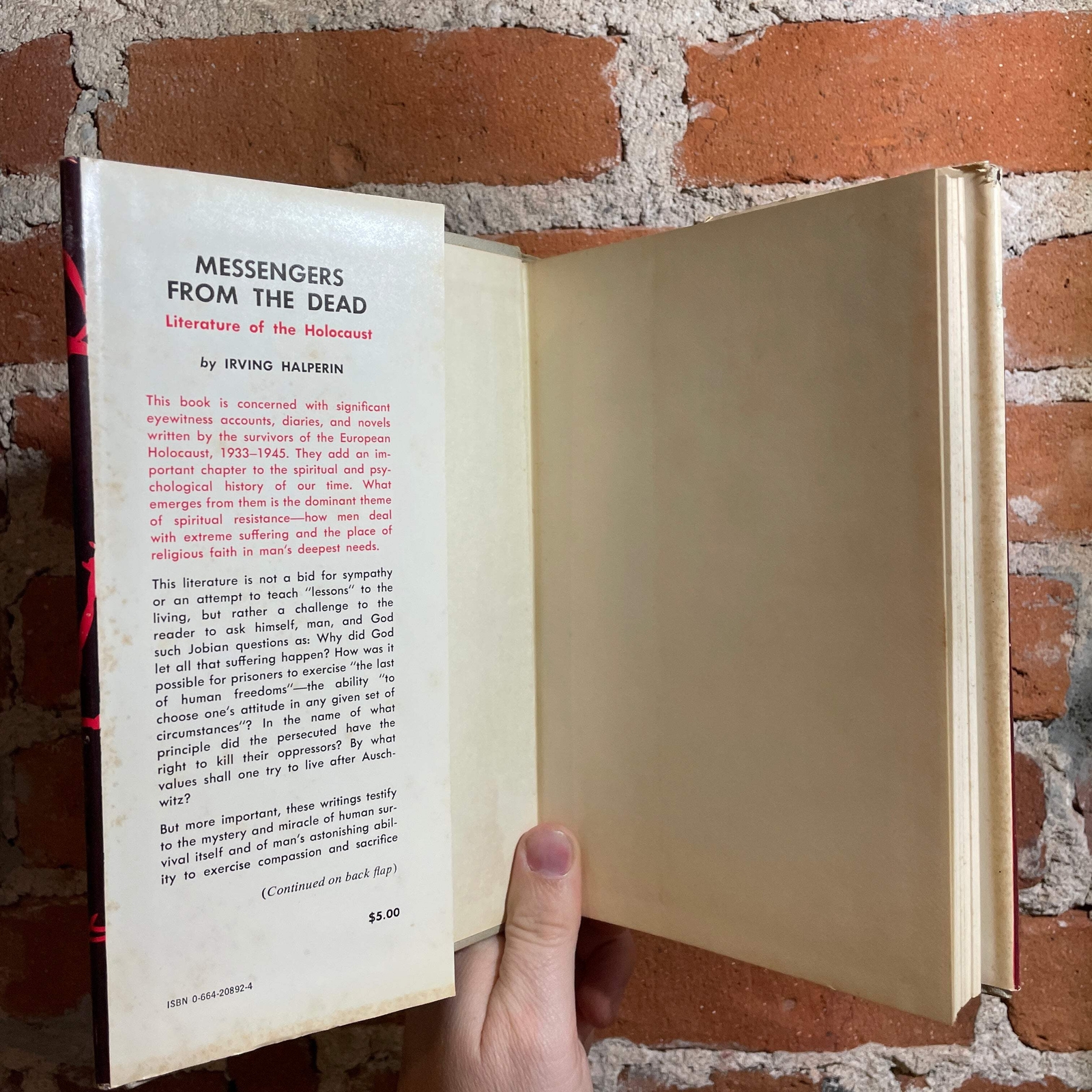 Messengers from the Dead – Irving Halperin – 1970 The Westminster Press Hardback