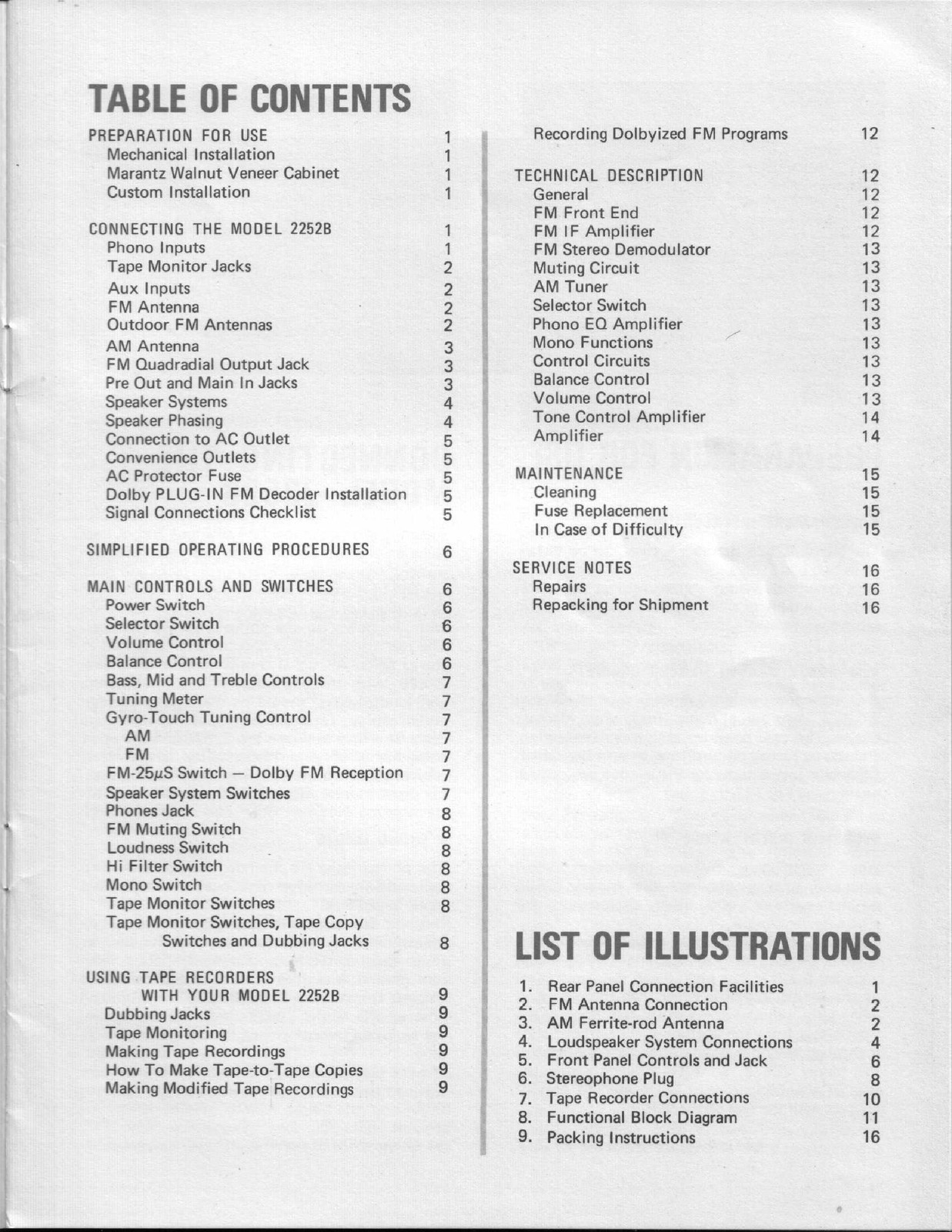 MARANTZ 2252B Stereophonic Receiver Handbook Of Instructions Manual SPIRAL FASTE
