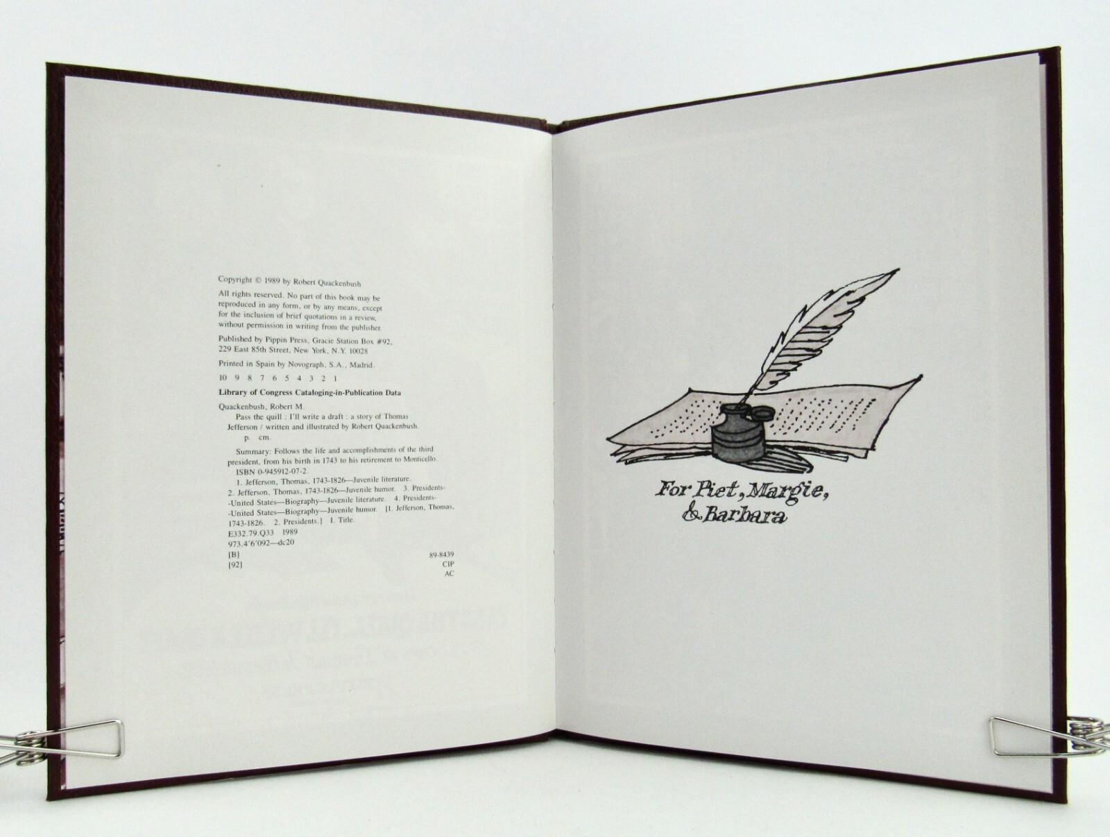 PASS THE QUILL, I’LL WRITE A DRAFT Robert Quackenbush 1989 1st/1st HBDJ Fine L1
