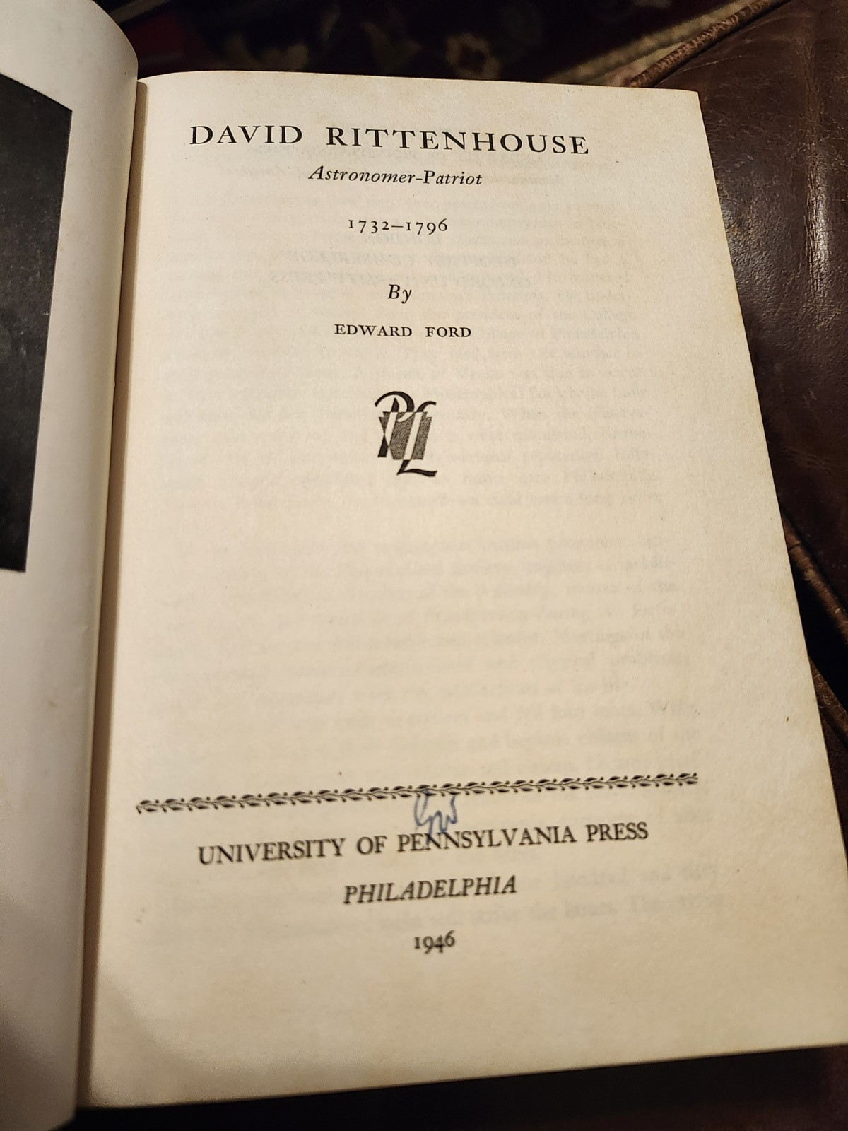 David Rittenhouse, by J. Edward Ford, 1st?, 1946, HBDJ, Biography
