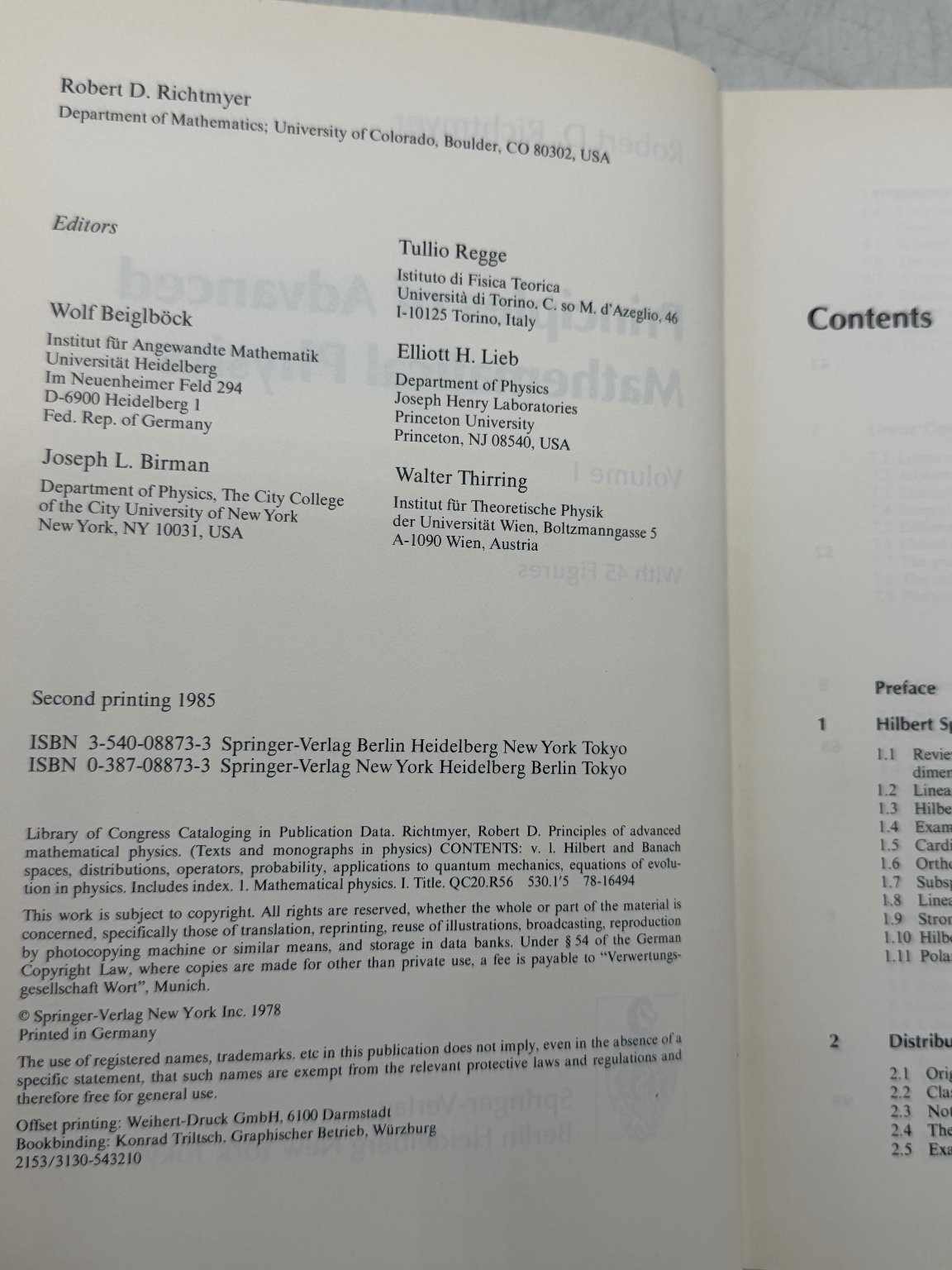 Principles of Advanced Mathematical Physics I Richtmyer 1985 Springer-Verlag