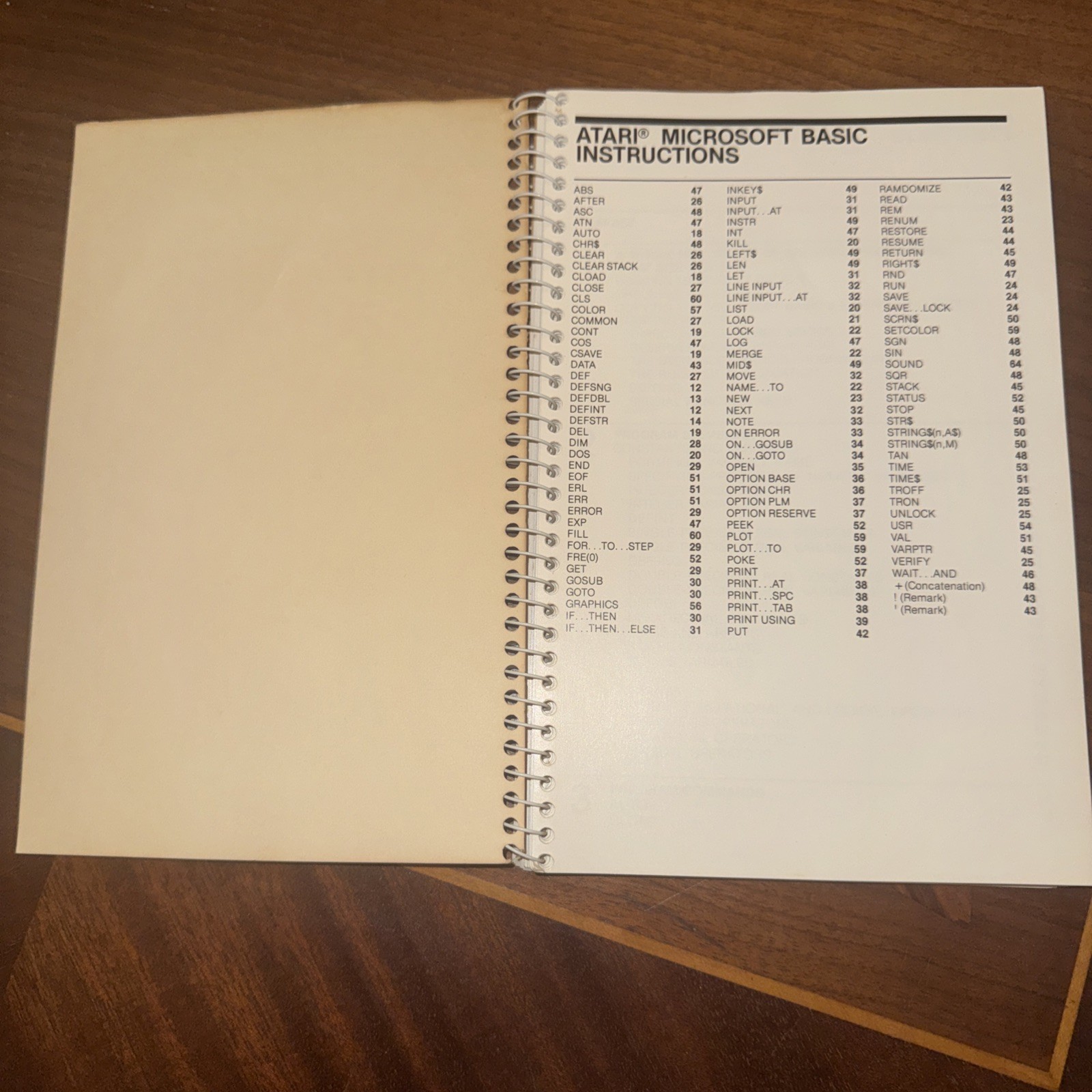 ATARI MICROSOFT BASIC II Reference Manual (Atari, 1983) Spiral Bound 142 Pages