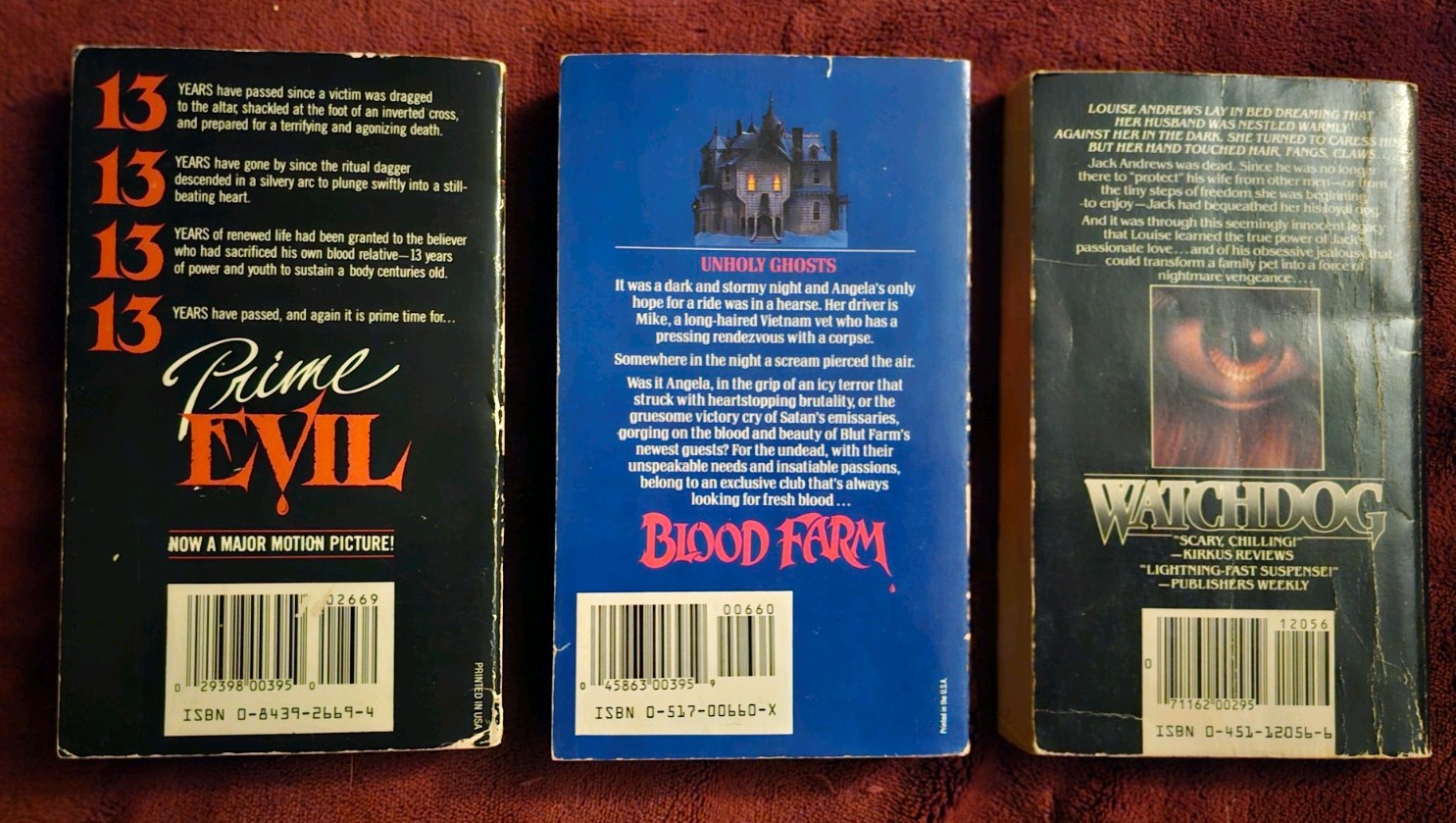 3 Vintage Horror Paperbacks From Hell Blood Farm Siciliano Prime Evil Watchdog