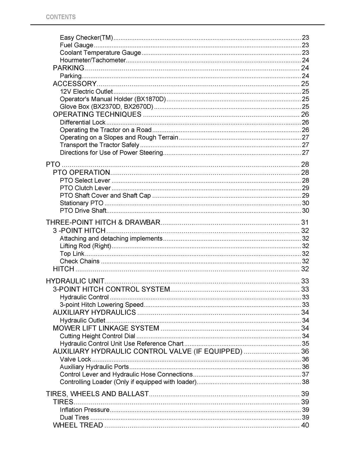 KUBOTA BX1870 BX2370 BX2670 OPERATORS MANUAL – TOUGH WIRE BIND & TOUGH COVERS