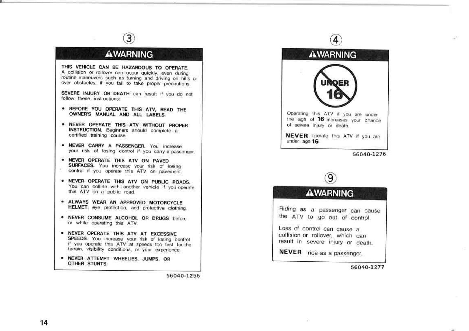 KAWASAKI Bayou 220 Owners Manual 1997 – STEEL WIRE BOUND – PROTECTIVE COVERS