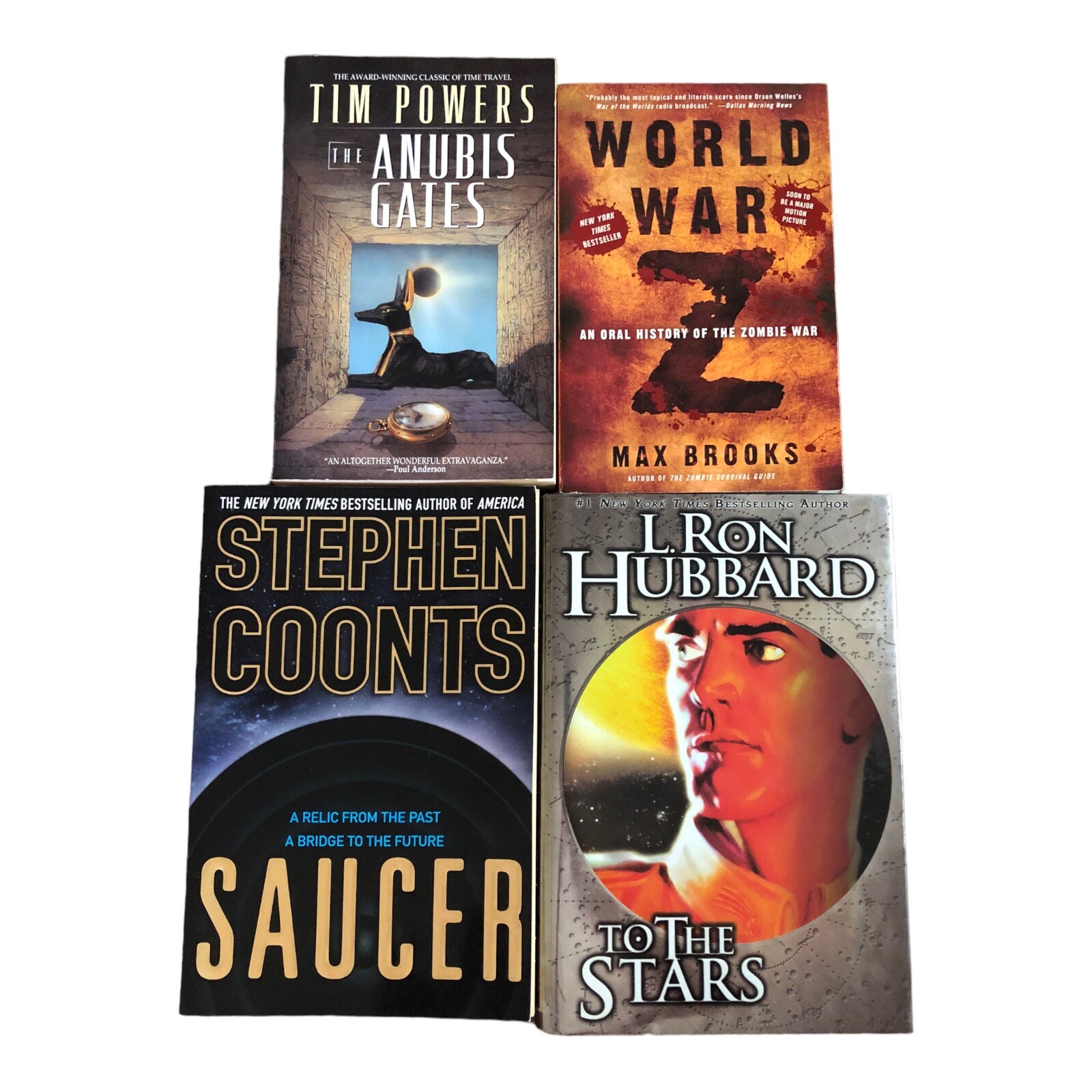 Max Brooks Tim Powers Stephen Coonts L Ron Hubbard 4 Book Lot Sci-Fi/Adventure