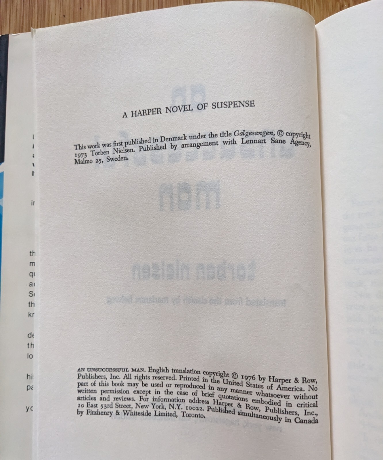 An Unsuccessful Man A Harper Novel of Suspense by Torben Nielsen 1976