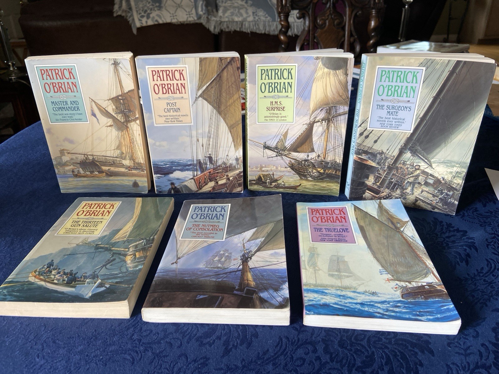 Lot of 7 Patrick O’Brian Aubrey Maturin Series Books 1-3, 7, 13-15 VG TPB FREESH