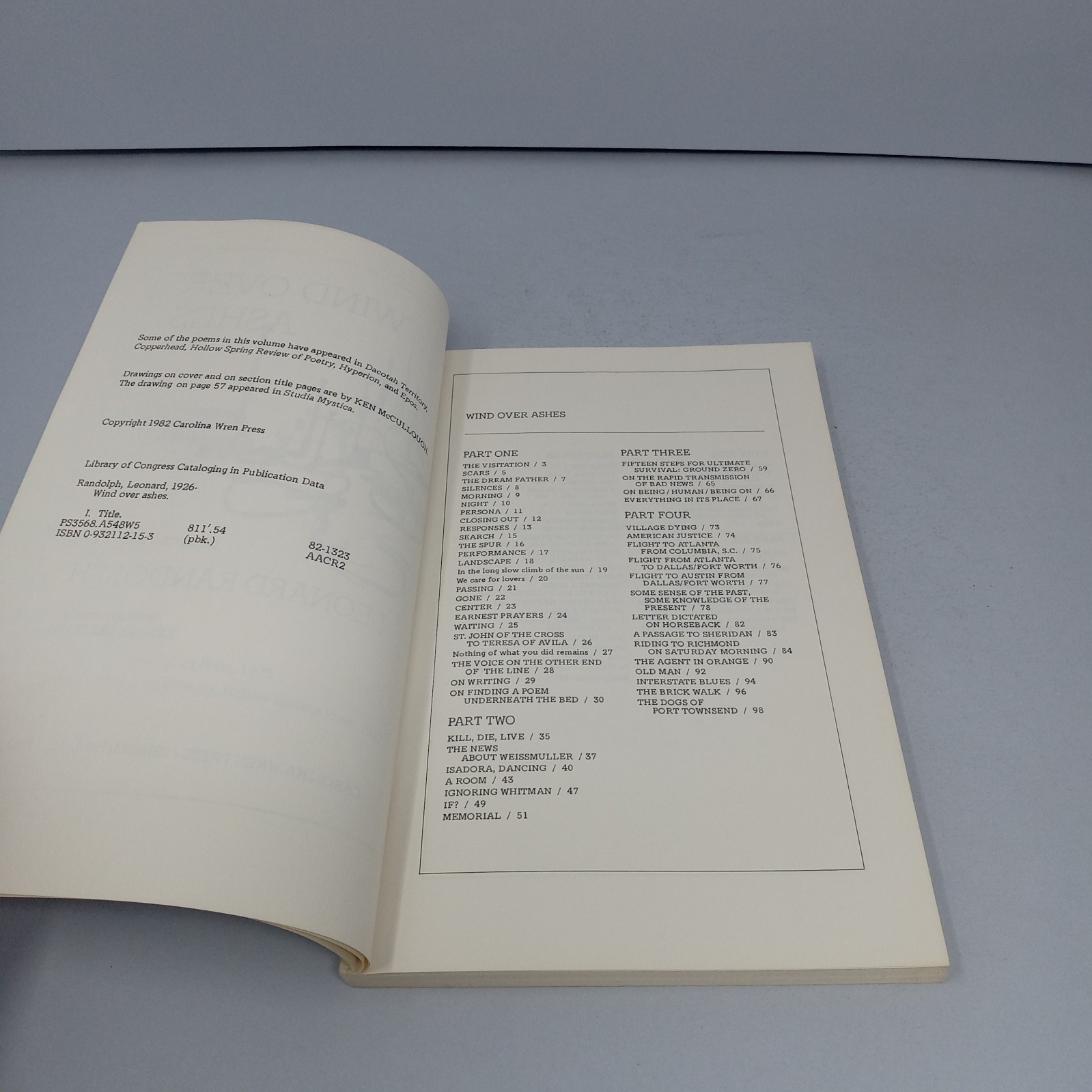 Wind Over Ashes: Selected Poems 1982 Carolina Wren Press PB by Leonard Randolph