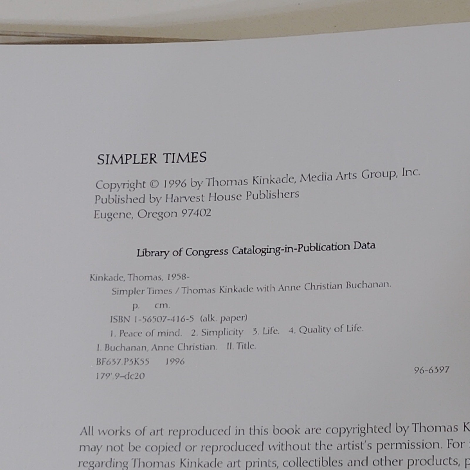 Simpler Times Thomas Kinkade 1994 Hardcover Gift Book 11.25″ x 9.75″