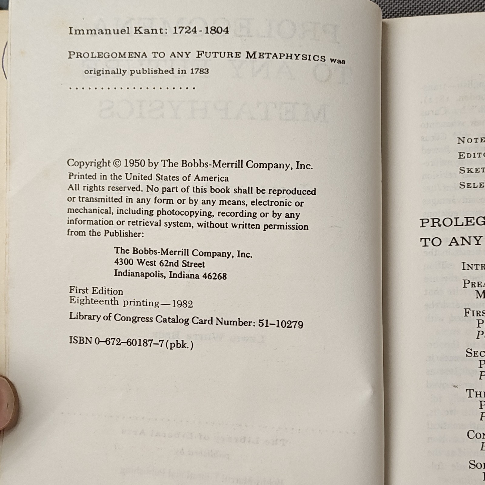 Prolegomena to Any Future Metaphysics by Immanuel Kant, Bobbs-Merrill, 1982, Pa…