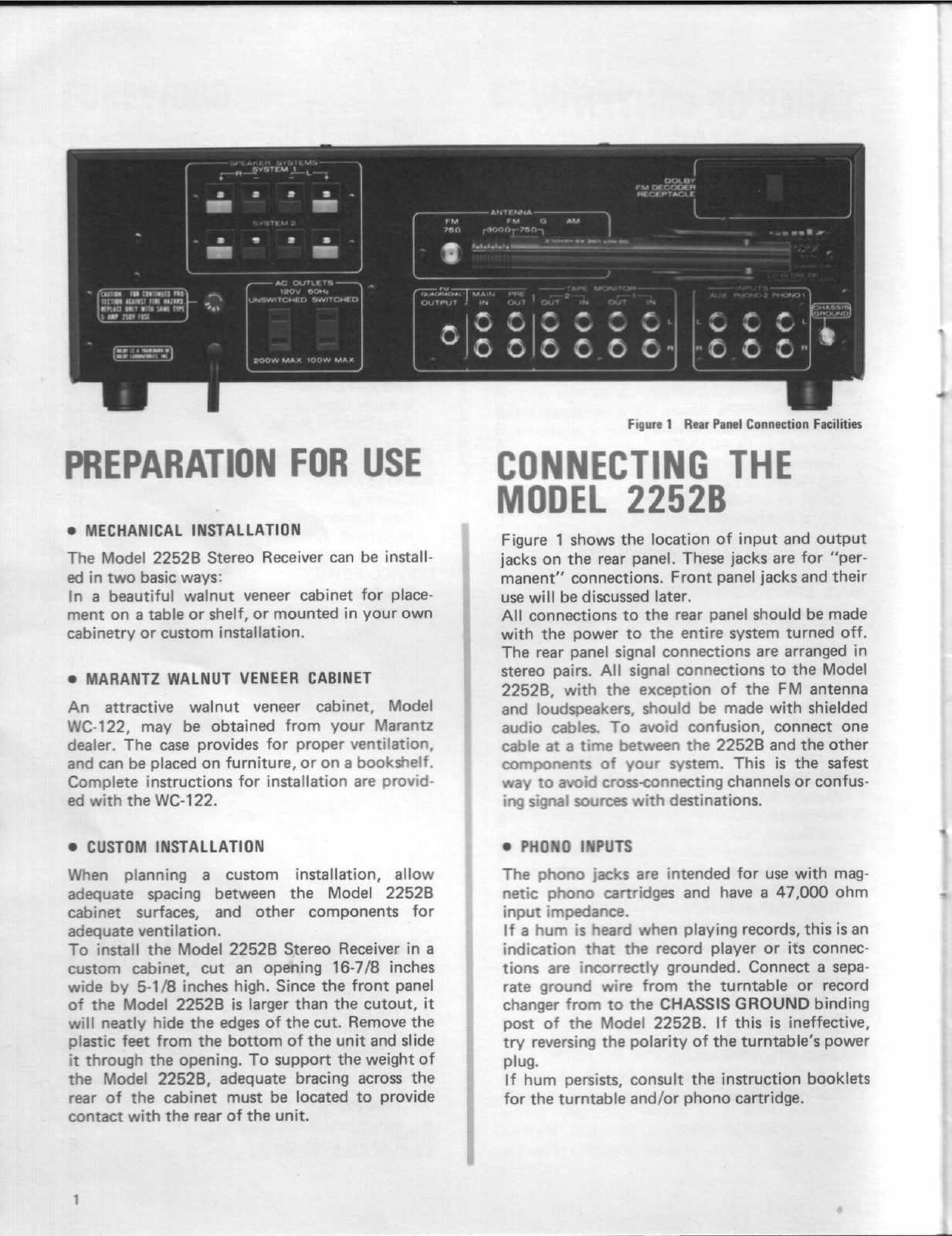 MARANTZ 2252B Stereophonic Receiver Handbook Of Instructions Manual SPIRAL FASTE