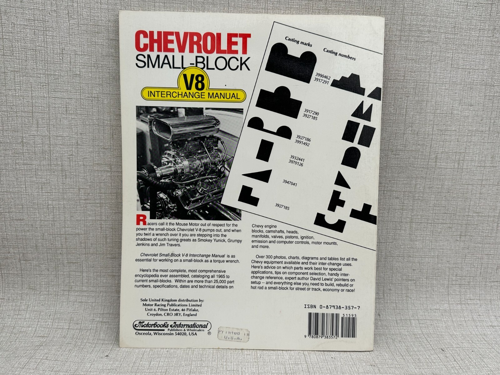Chevrolet Small-Block V8 Interchange Manual by David Lewis Motorbooks Int’l GUC