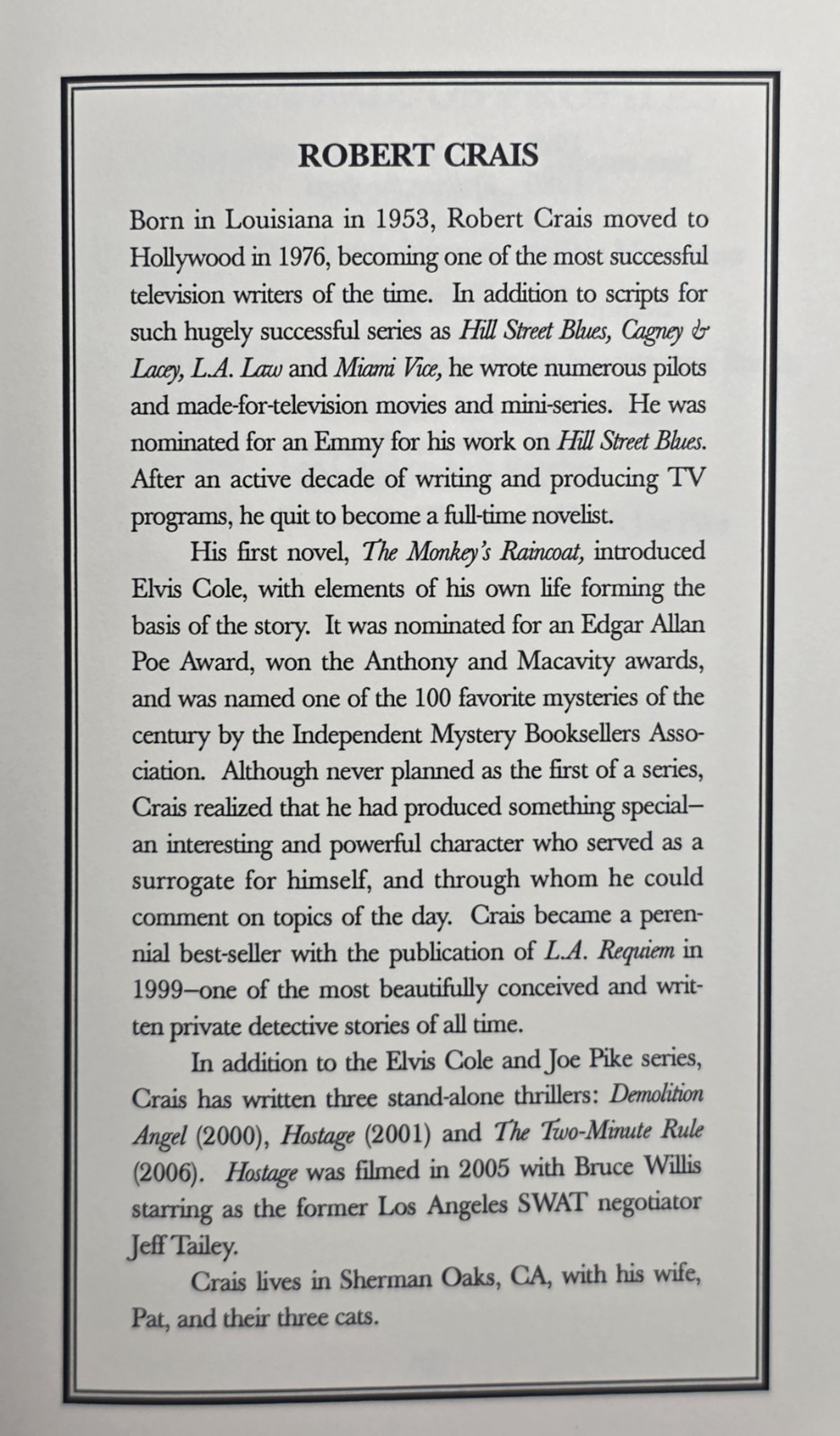 Robert Crais SIGNED “Elvis Cole & Joe Pike” Mysterious Profile 1st Ed Limited#60