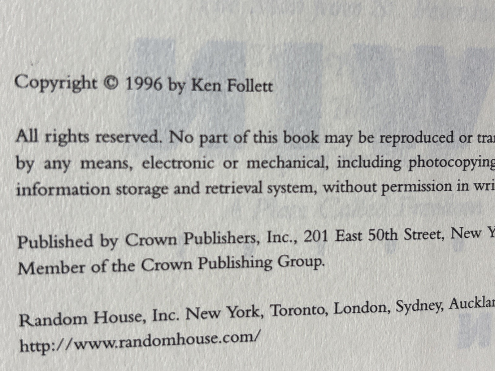 “THE THIRD TWIN” by Ken Follett (Hardcover w/ Dust Jacket, 1996) Crown 1st Ed.