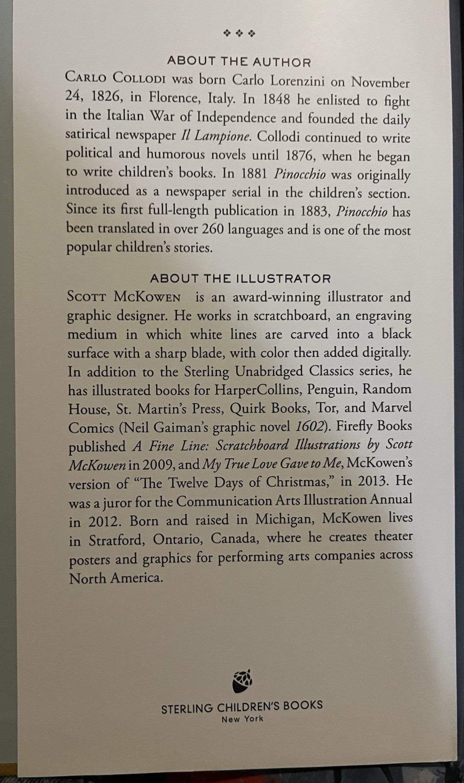 Sterling Publishing Pinocchio by Carlo Collodi Unabridged HC Scott McKowen 2014