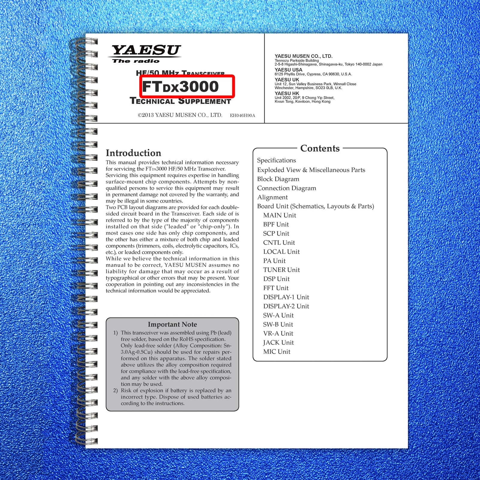 YAESU FTDX3000 Transceiver Technical Supplement Manual, BOUND, COVERS, FOLDOUTS