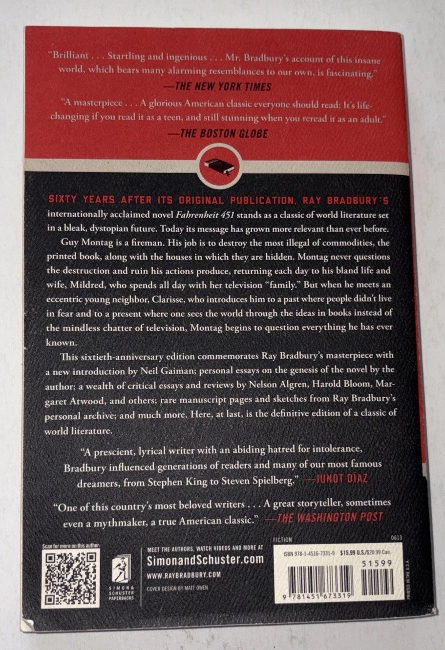 Fahrenheit 451 By Ray Bradbury 60Th Anniversary Edition